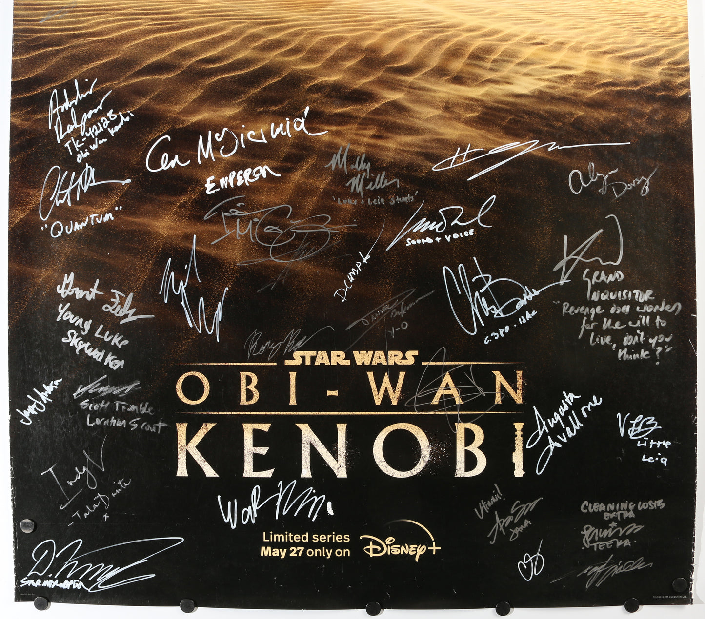 
                  
                    Star Wars: Obi-Wan Kenobi 27x40 Poster Cast Signed by Ewan McGregor, Hayden Christensen, Ian McDiarmid, Indira Varma, Vivien Lyra Blair, Rupert Friend, Kumail Nanjiani & More with Character Names
                  
                