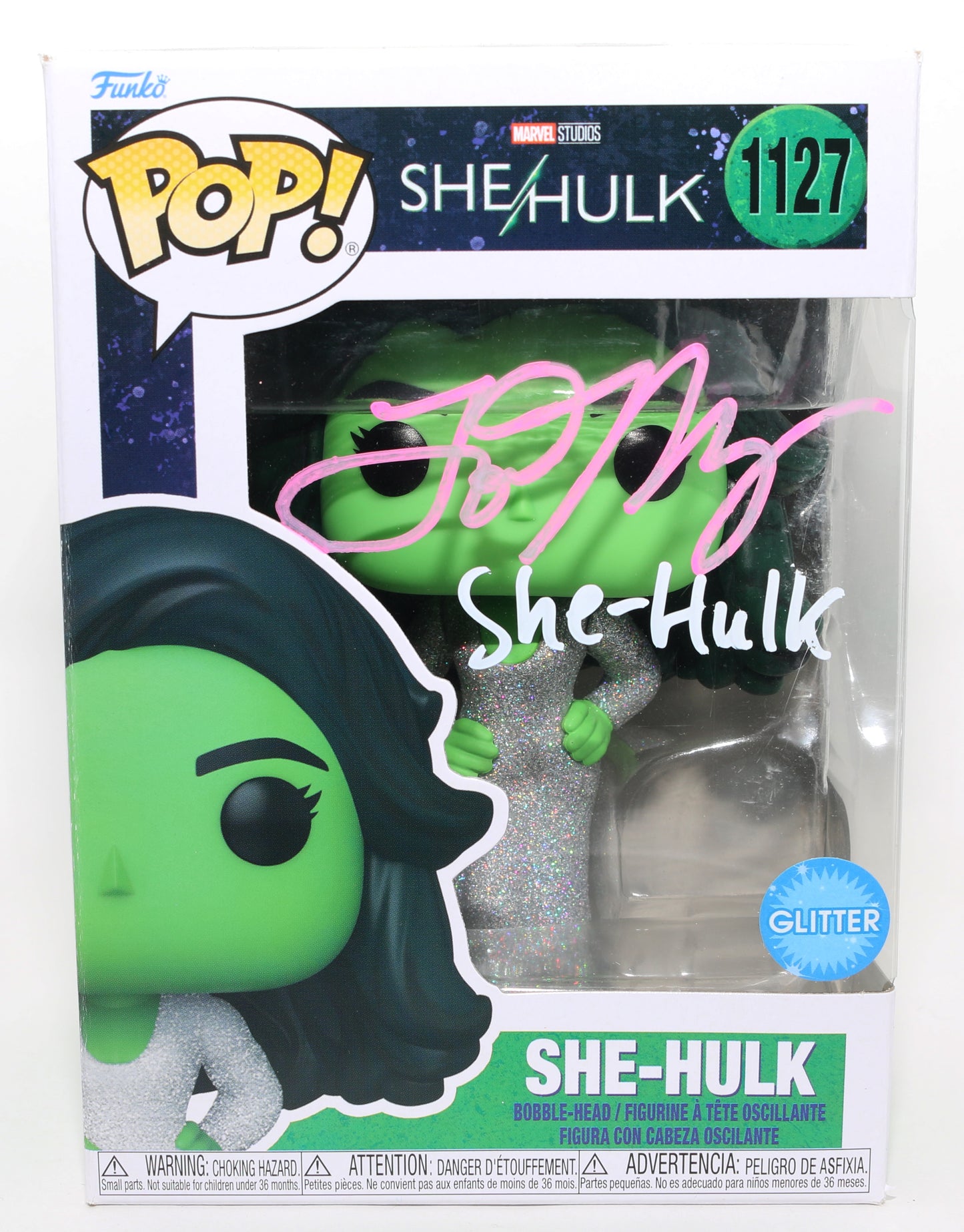 
                  
                    Tatiana Maslany as She-Hulk [Gala Dress] in She-Hulk Glitter Edition (SWAU) Signed Funko POP! #1127 with Character Name
                  
                