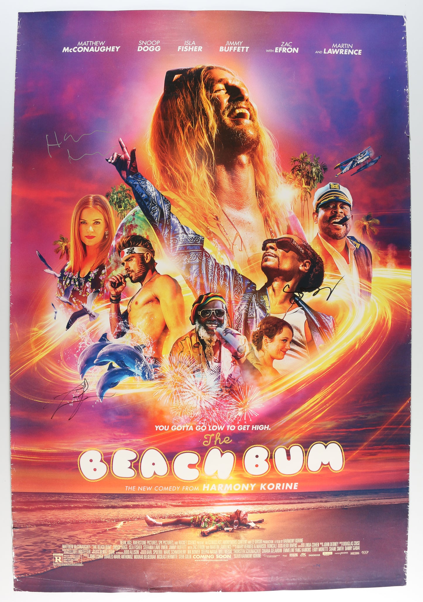 
                  
                    Director Harmony Korine, Zac Efron as Flicker, & Snoop Dogg as Lingerie in The Beach Bum (SWAU) Signed 27x40 Poster
                  
                