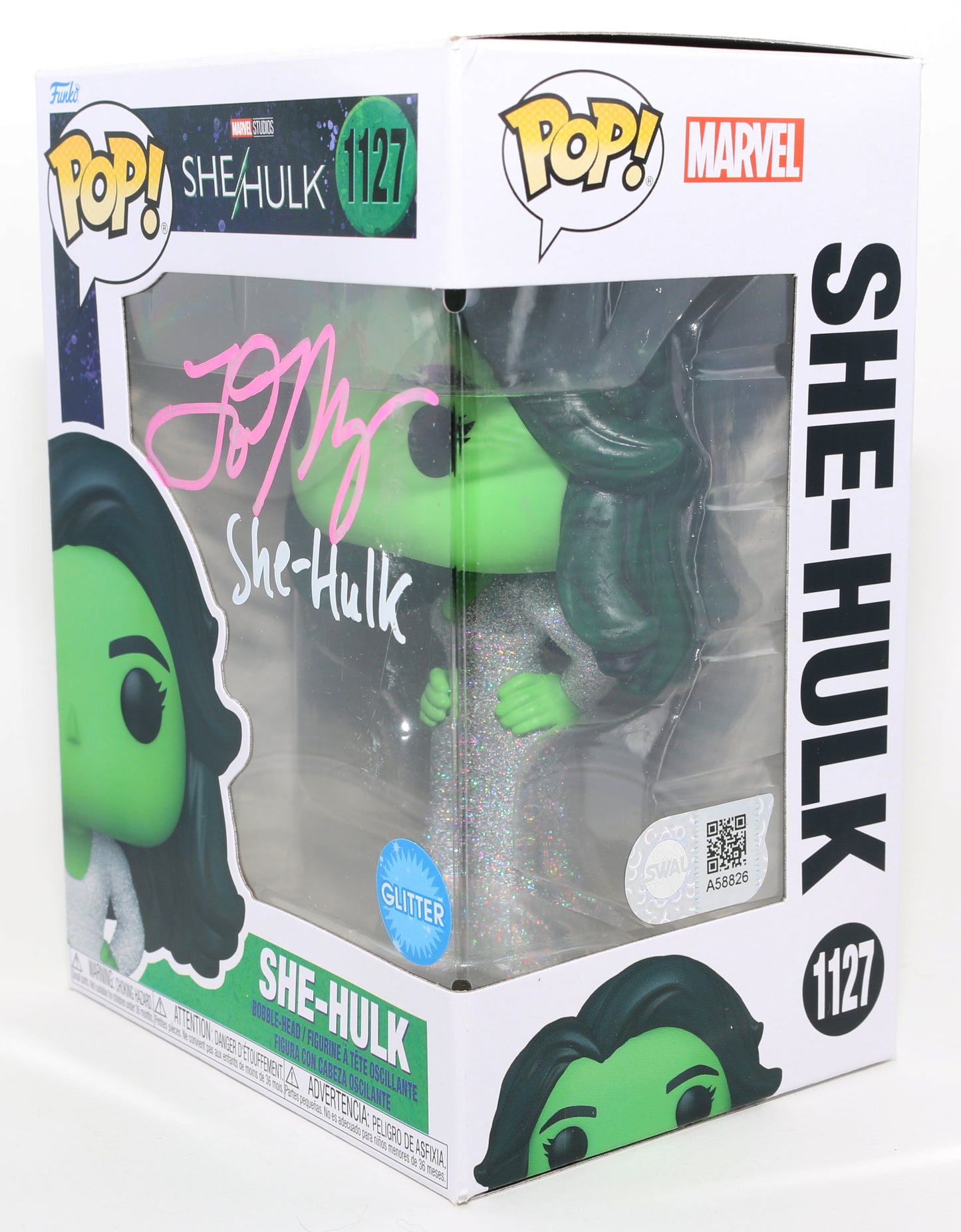 
                  
                    Tatiana Maslany as She-Hulk [Gala Dress] in She-Hulk Glitter Edition (SWAU) Signed Funko POP! #1127 with Character Name
                  
                