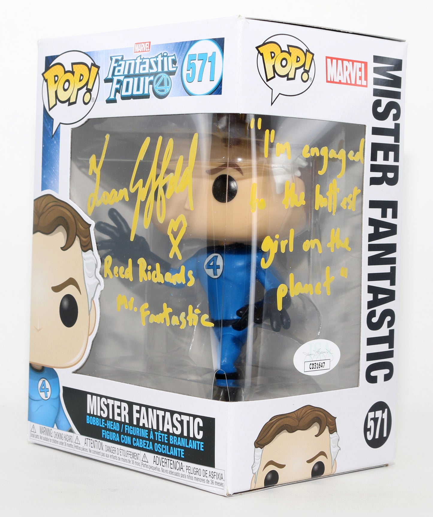 
                  
                    Ioan Gruffudd as Reed Richards / Mr. Fantastic in Fantastic Four (JSA) Signed Funko POP! #571 with Character Name & Quote
                  
                