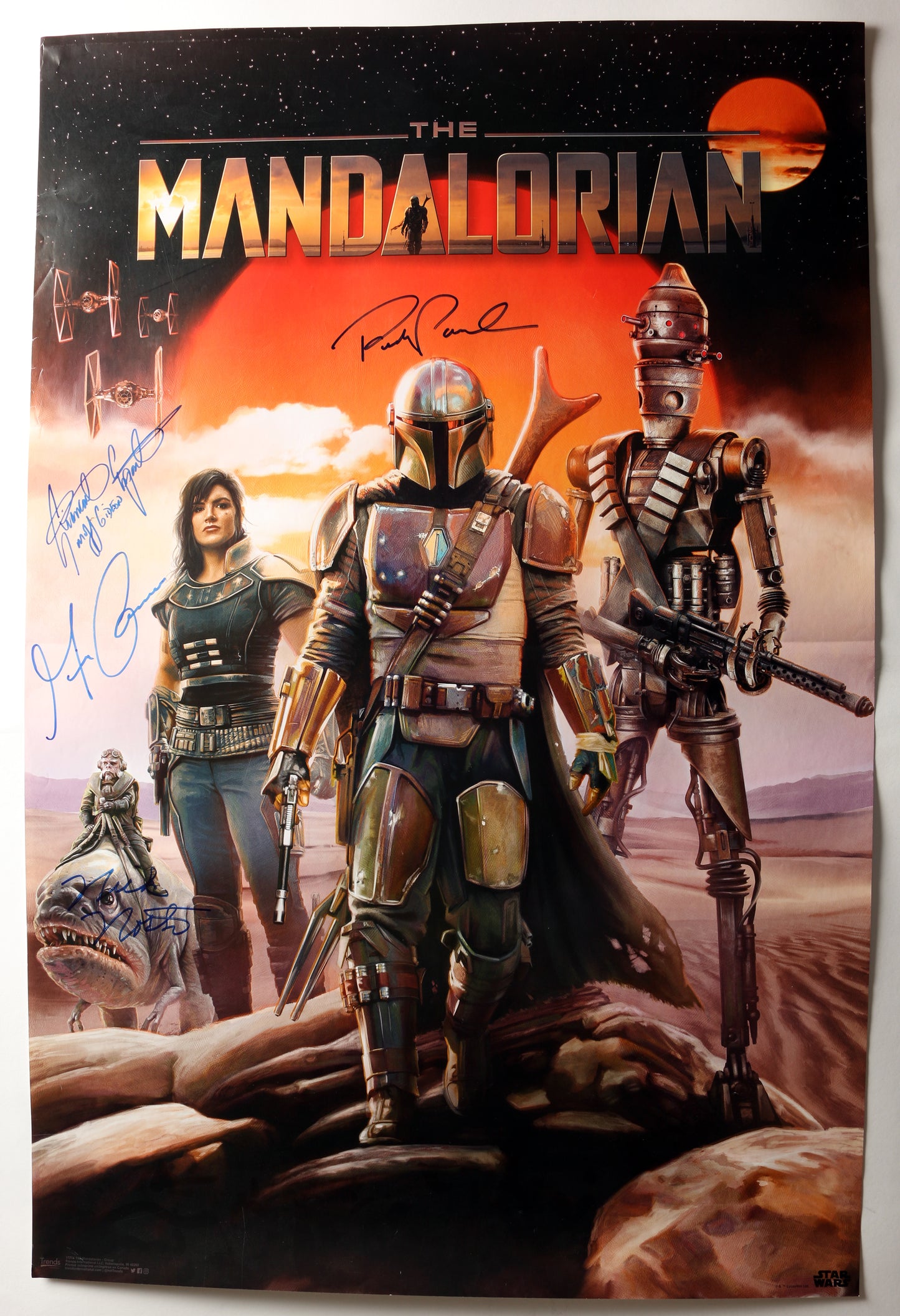 
                  
                    Star Wars: The Mandalorian 22x34 Poster (SWAU) Cast Signed by Pedro Pascal, Gina Carano, Giancarlo Esposito, & Nick Nolte *Charity Auction*
                  
                