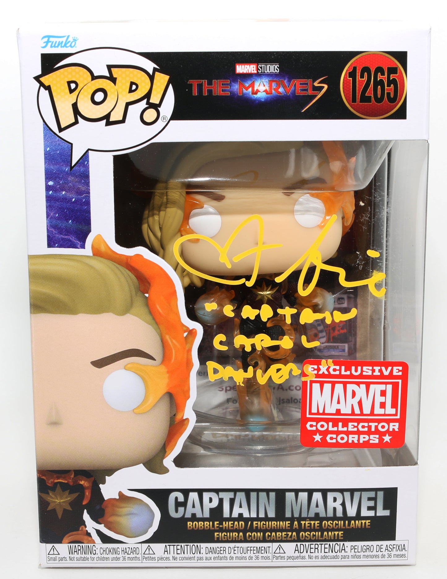 
                  
                    Brie Larson as Captain Marvel in Captain Marvel Marvel Collector Corps Exclusive (JSA) Signed Funko POP! #1265 with Character Name
                  
                
