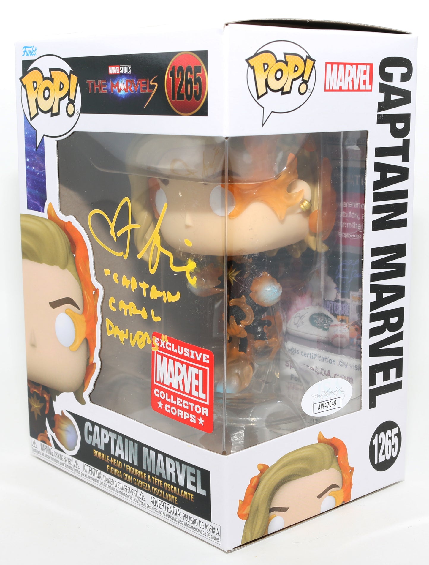 
                  
                    Brie Larson as Captain Marvel in Captain Marvel Marvel Collector Corps Exclusive (JSA) Signed Funko POP! #1265 with Character Name
                  
                
