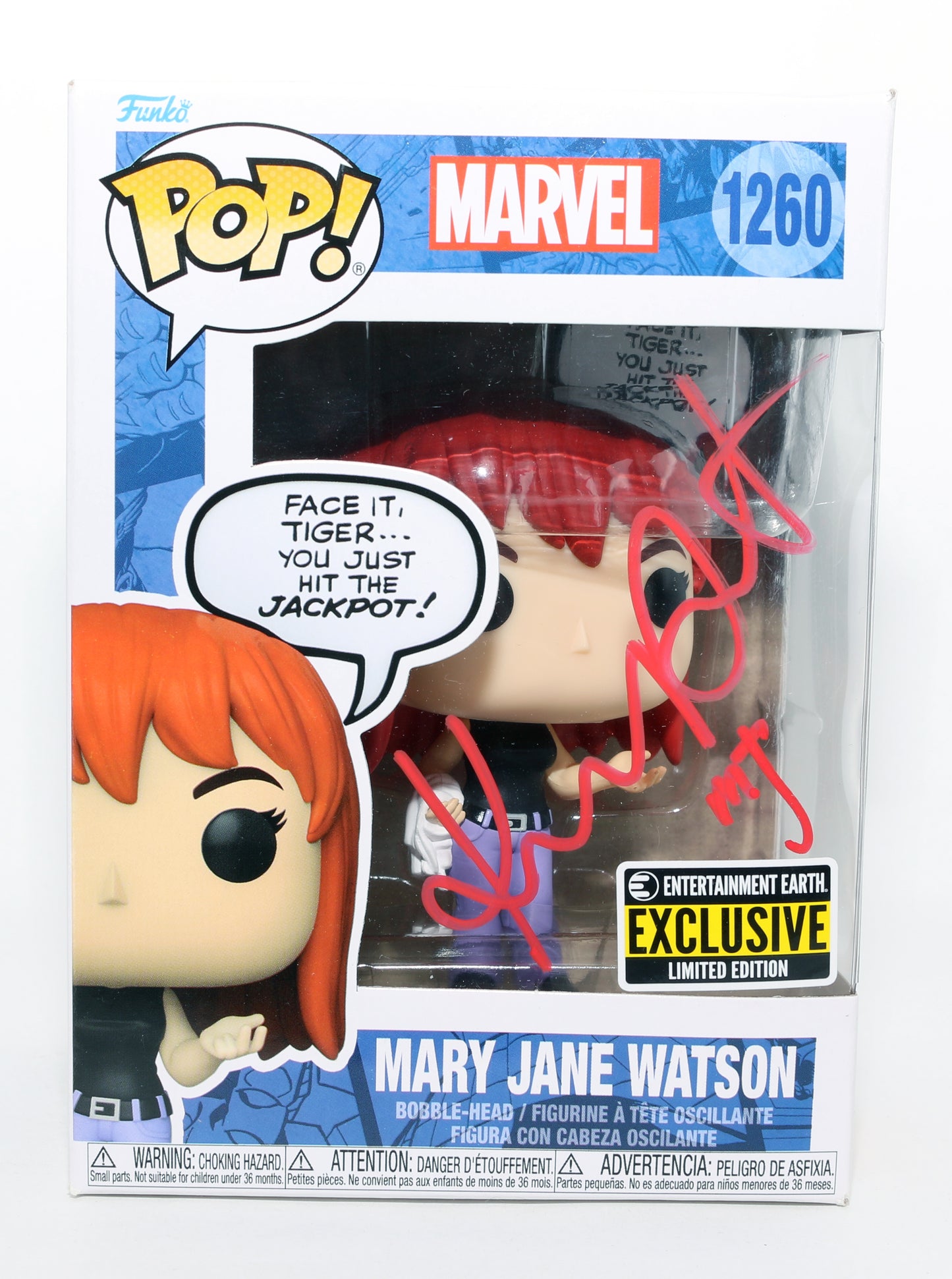 
                  
                    Kirsten Dunst as Mary Jane Watson in Spider-Man Entertainment Earth Exclusive Signed Funko POP! #1260 with Character Name
                  
                