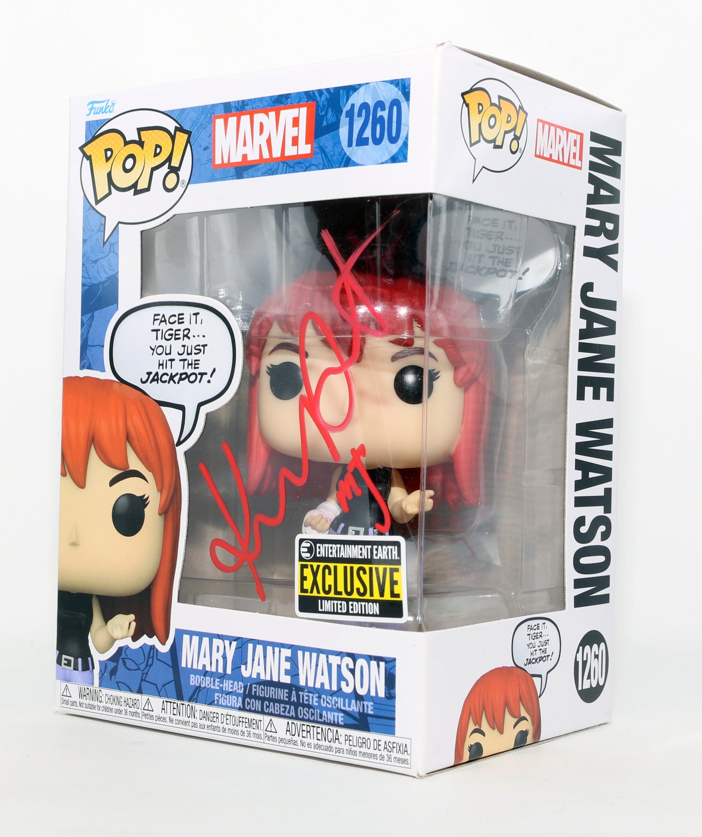 
                  
                    Kirsten Dunst as Mary Jane Watson in Spider-Man Entertainment Earth Exclusive Signed Funko POP! #1260 with Character Name
                  
                