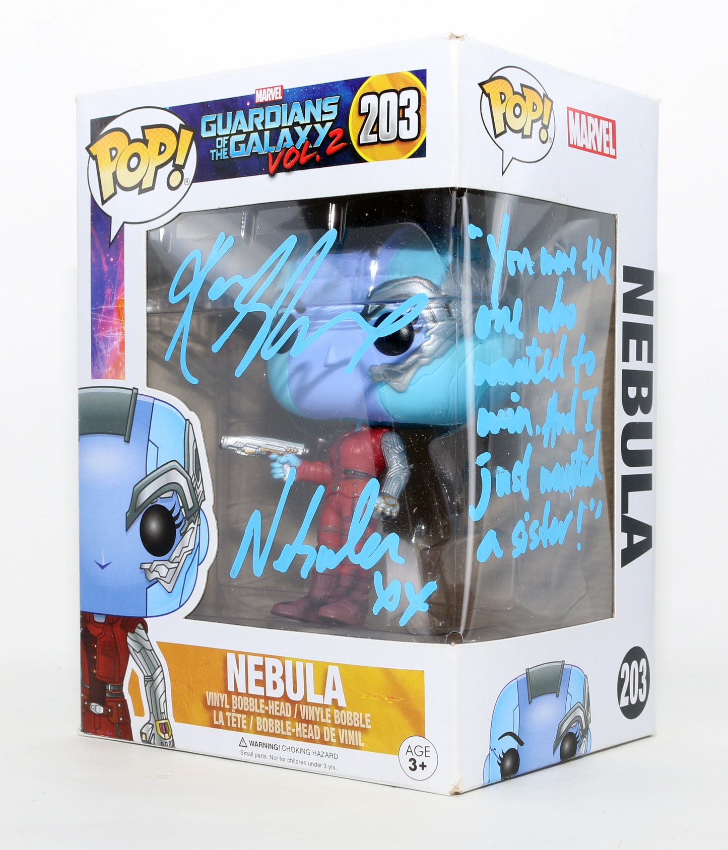 
                  
                    Karen Gillan as Nebula in Guardians of the Galaxy Vol. 2 Signed Funko POP! #203 with Character Name & Quote
                  
                