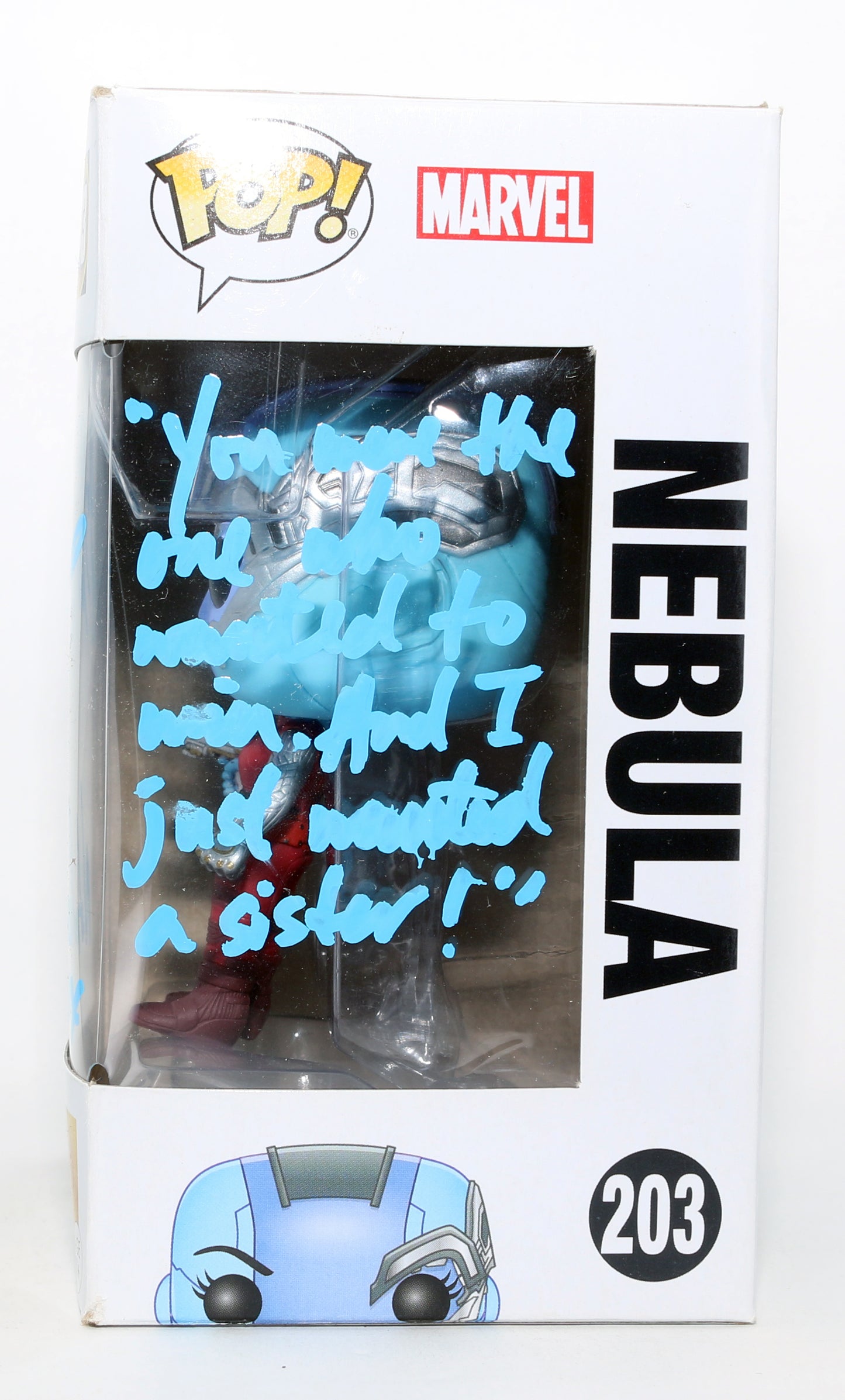 
                  
                    Karen Gillan as Nebula in Guardians of the Galaxy Vol. 2 Signed Funko POP! #203 with Character Name & Quote
                  
                