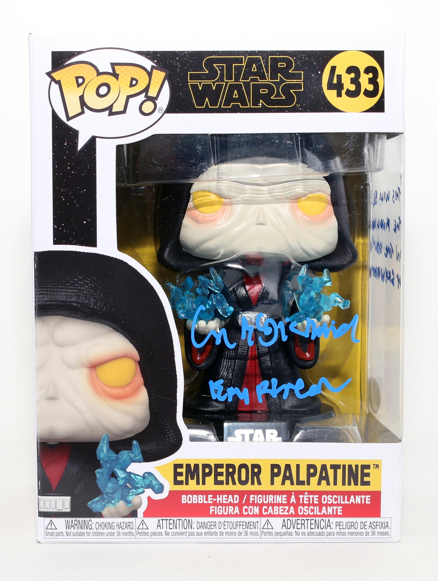
                  
                    Ian McDiarmid as Emperor Palpatine in Star Wars: The Rise of Skywalker (JSA) Signed Funko POP! #433 with Character Name & Quote
                  
                