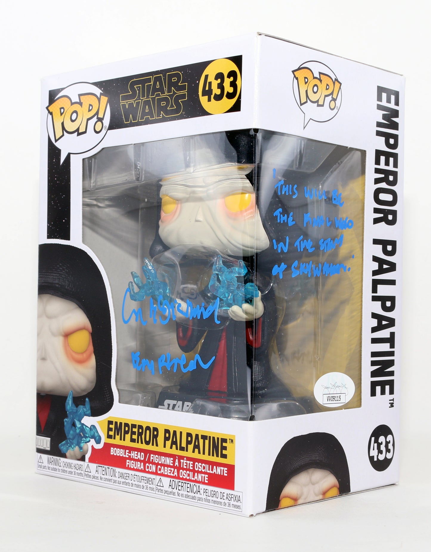 
                  
                    Ian McDiarmid as Emperor Palpatine in Star Wars: The Rise of Skywalker (JSA) Signed Funko POP! #433 with Character Name & Quote
                  
                