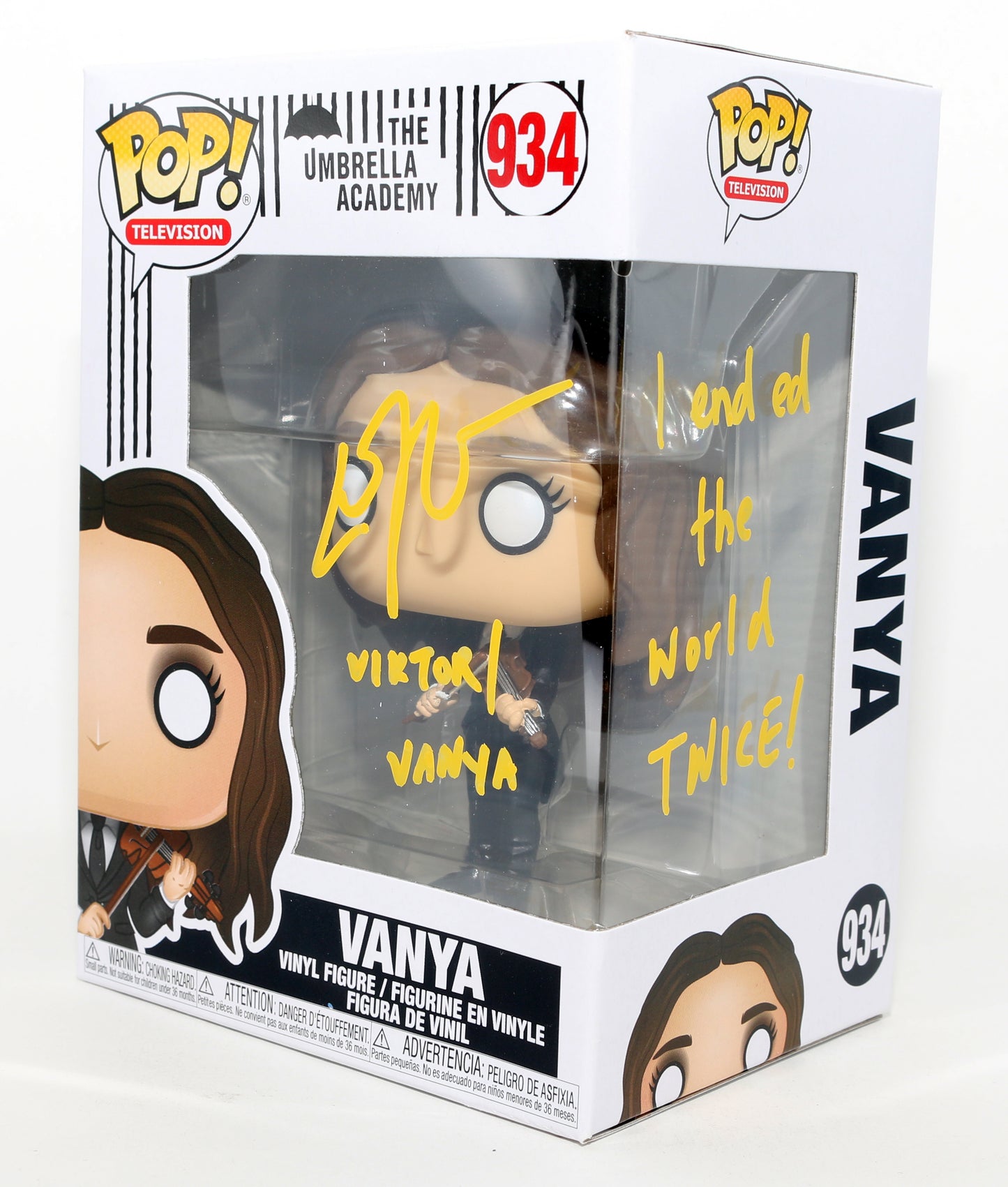 
                  
                    Elliot Page as Viktor / Vanya with Violin in The Umbrella Academy Signed Funko POP! #934 with Character Names & Quote
                  
                