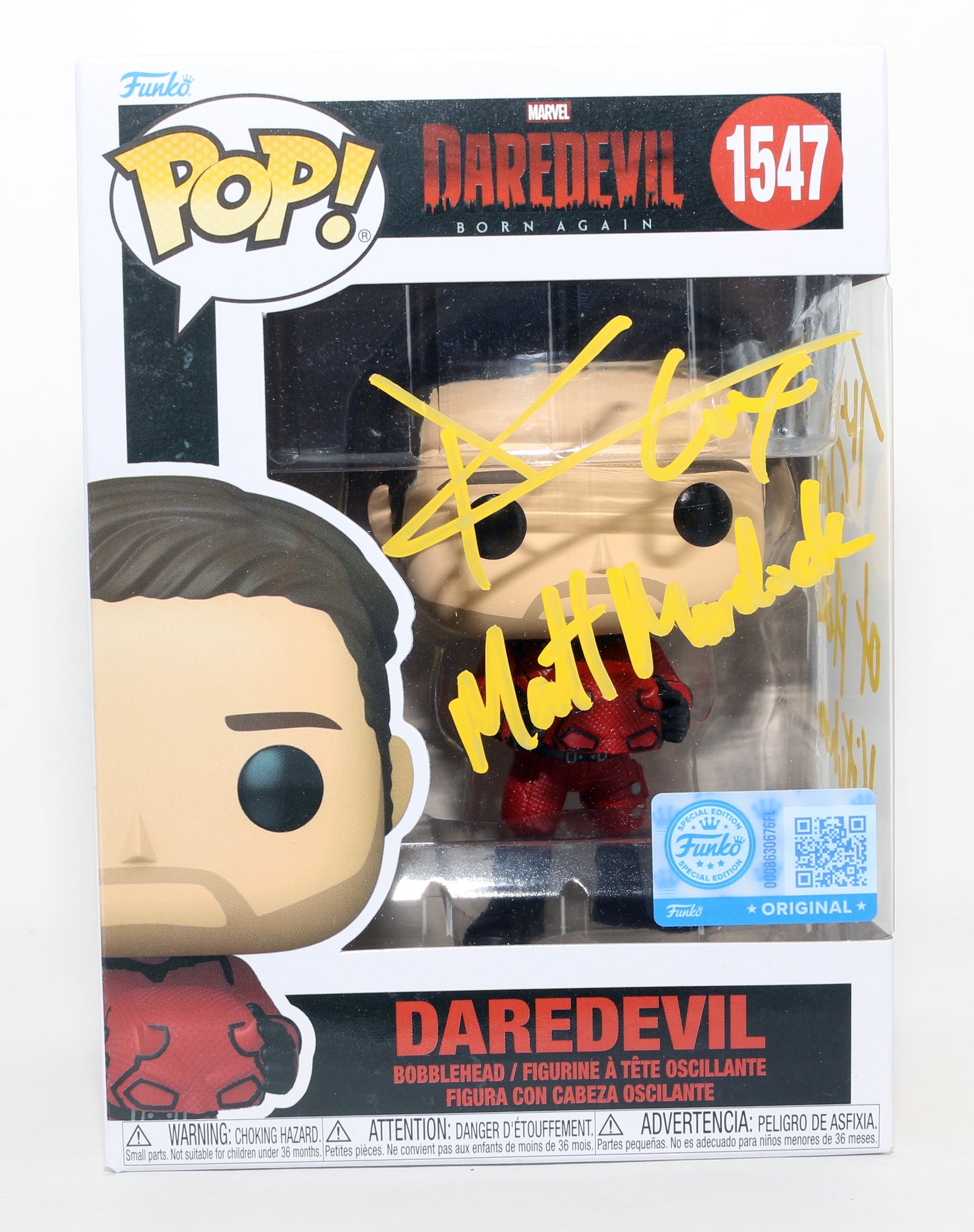 
                  
                    Charlie Cox as Daredevil in Daredevil: Born Again Special Edition Signed Funko POP! #1547 with Character Name & Quote
                  
                