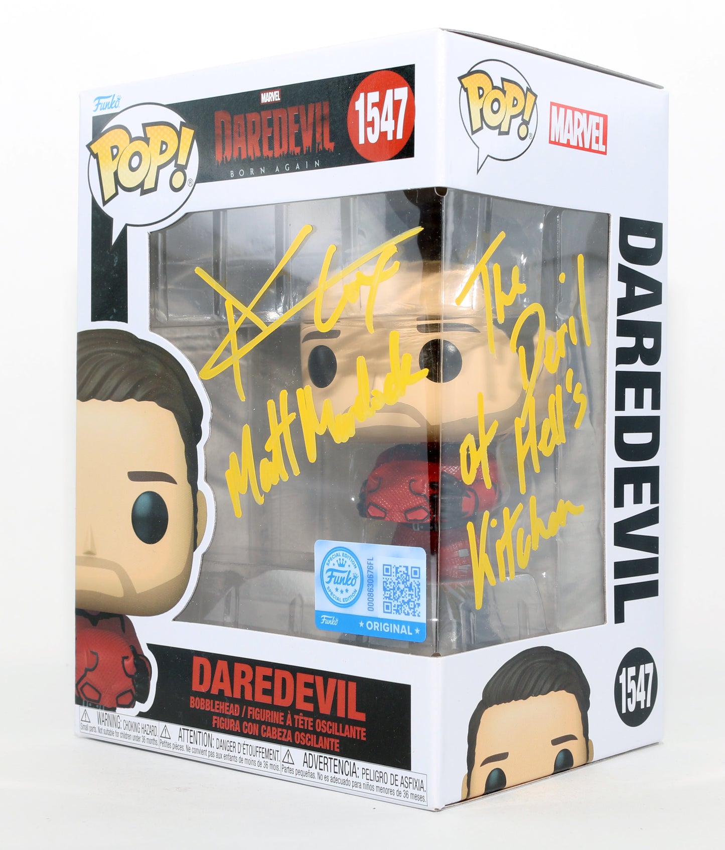 
                  
                    Charlie Cox as Daredevil in Daredevil: Born Again Special Edition Signed Funko POP! #1547 with Character Name & Quote
                  
                