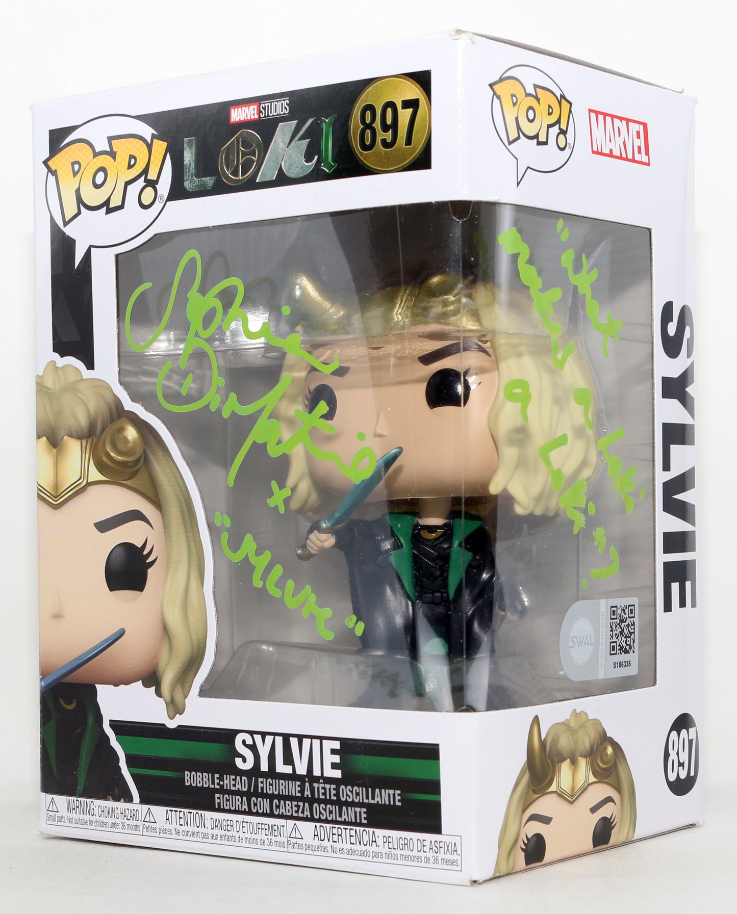 
                  
                    Sophia Di Martino as Sylvie in Loki (SWAU) Signed Funko POP! #897 with Character Name & Quote
                  
                