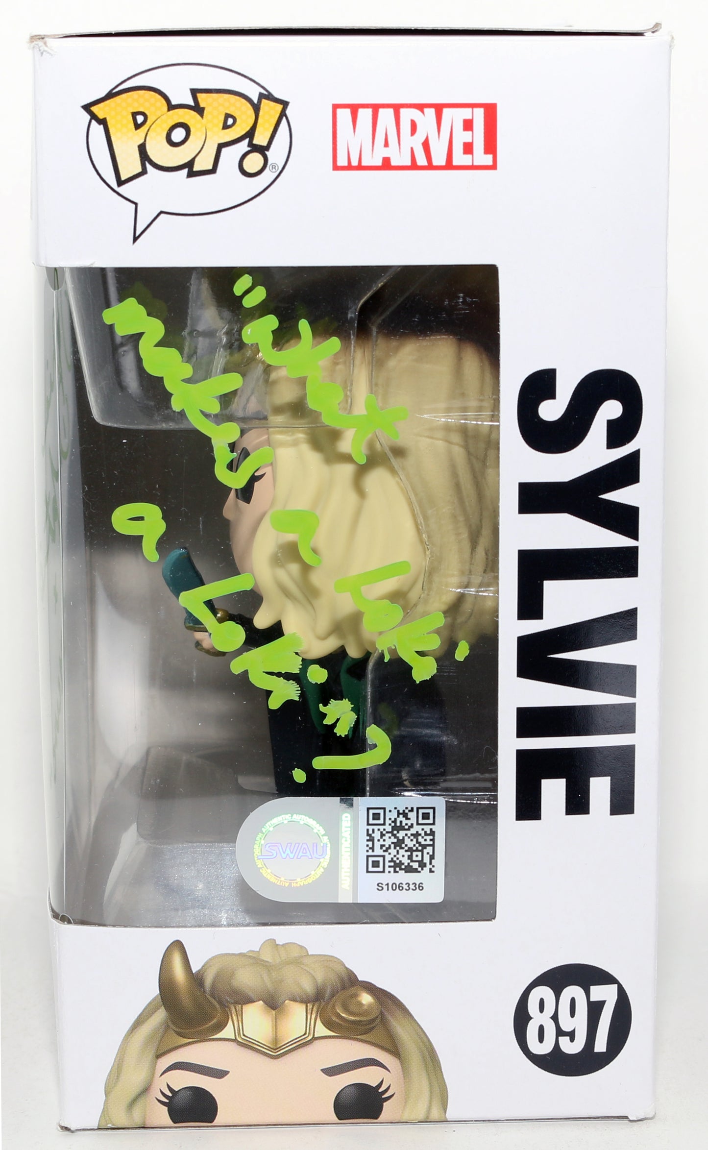 
                  
                    Sophia Di Martino as Sylvie in Loki (SWAU) Signed Funko POP! #897 with Character Name & Quote
                  
                