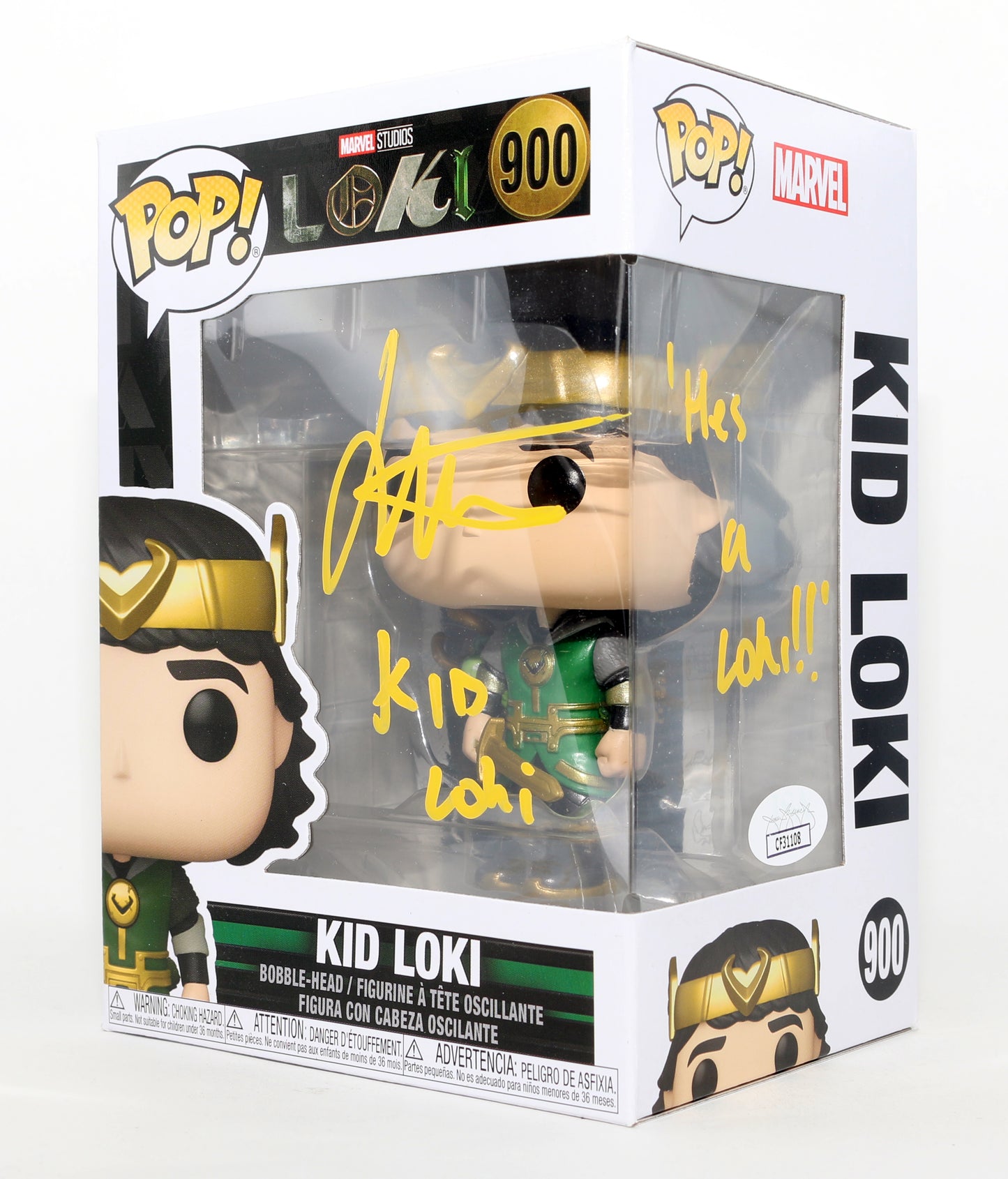 
                  
                    Jack Veal as Kid Loki in Loki (JSA) Signed Funko POP! #900 with Character Name & Quote
                  
                