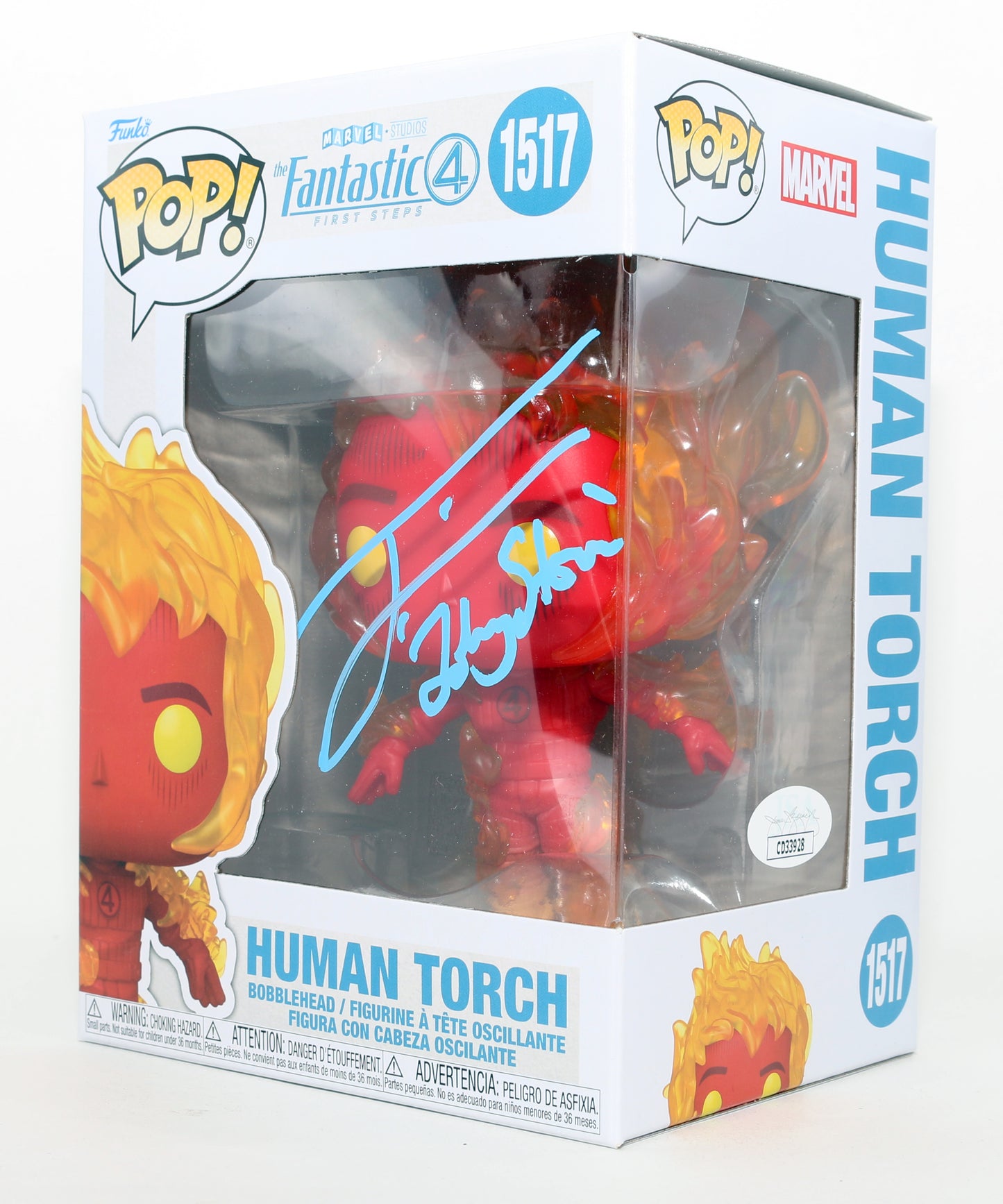 
                  
                    Joseph Quinn as Johnny Storm / Human Torch in The Fantastic Four: First Steps (JSA) Signed Funko POP! #1517 with Character Name
                  
                