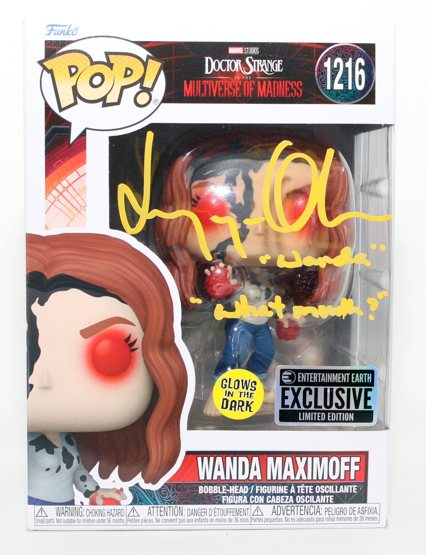 
                  
                    Elizabeth Olsen as Scarlet Witch in Doctor Strange in the Multiverse of Madness GITD Entertainment Earth Exclusive Signed Funko POP! #1216 with Character Name & Quote
                  
                