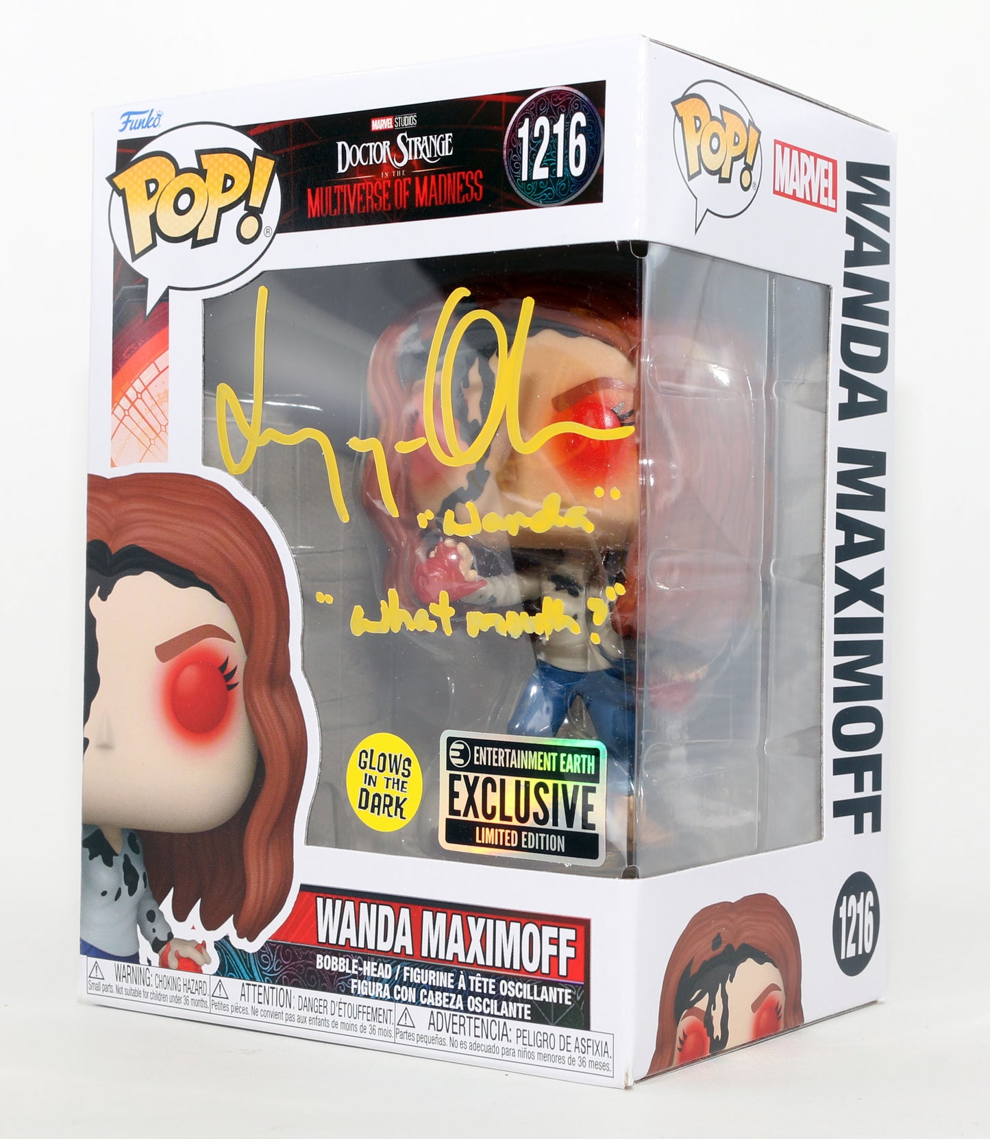 
                  
                    Elizabeth Olsen as Scarlet Witch in Doctor Strange in the Multiverse of Madness GITD Entertainment Earth Exclusive Signed Funko POP! #1216 with Character Name & Quote
                  
                