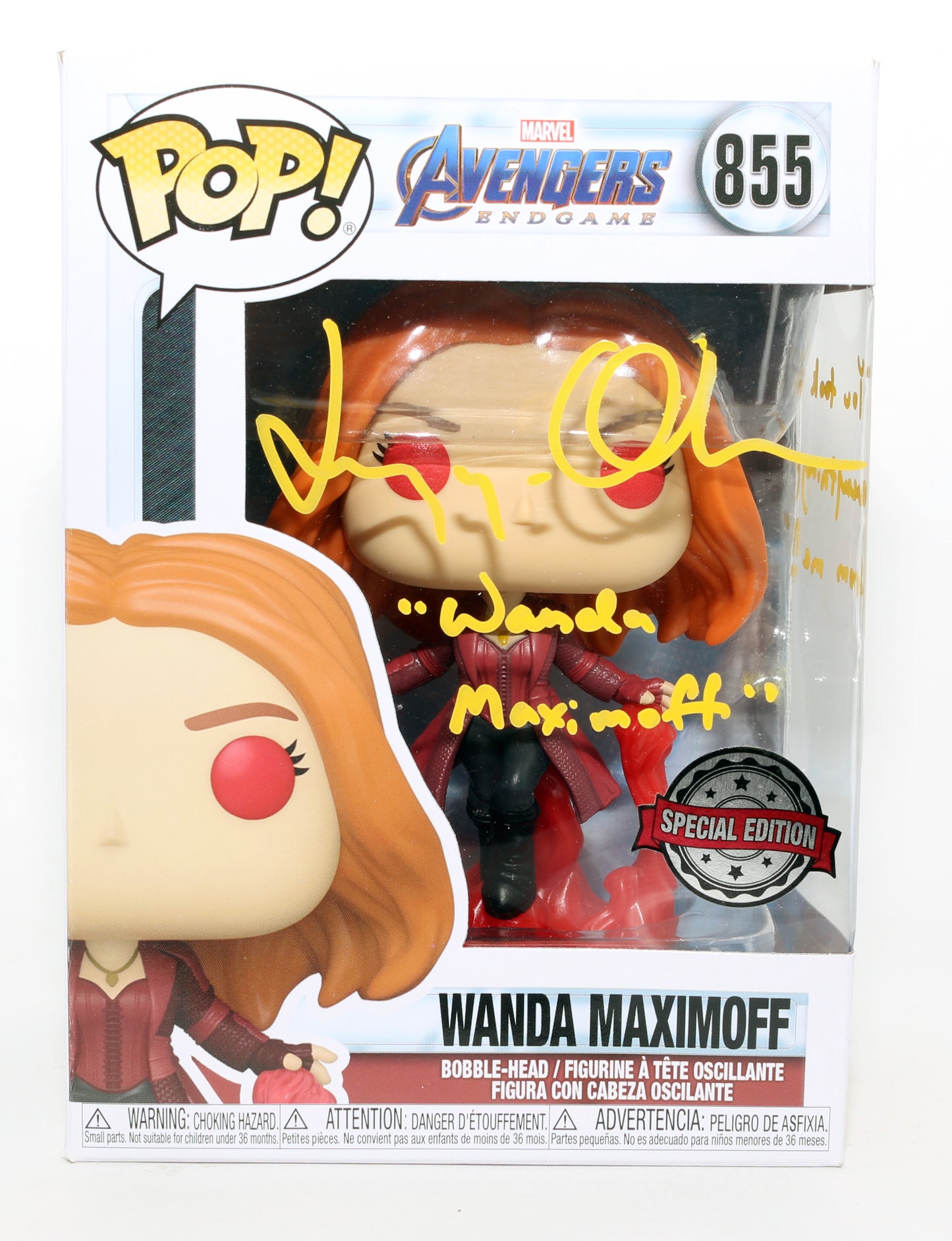 
                  
                    Elizabeth Olsen as Wanda Maximoff in Avengers: Endgame Special Edition Signed Funko POP! #855 with Character Name & Quote
                  
                