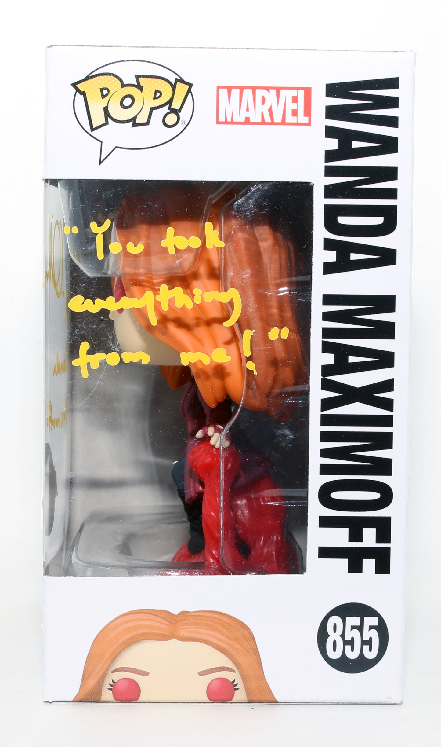 
                  
                    Elizabeth Olsen as Wanda Maximoff in Avengers: Endgame Special Edition Signed Funko POP! #855 with Character Name & Quote
                  
                
