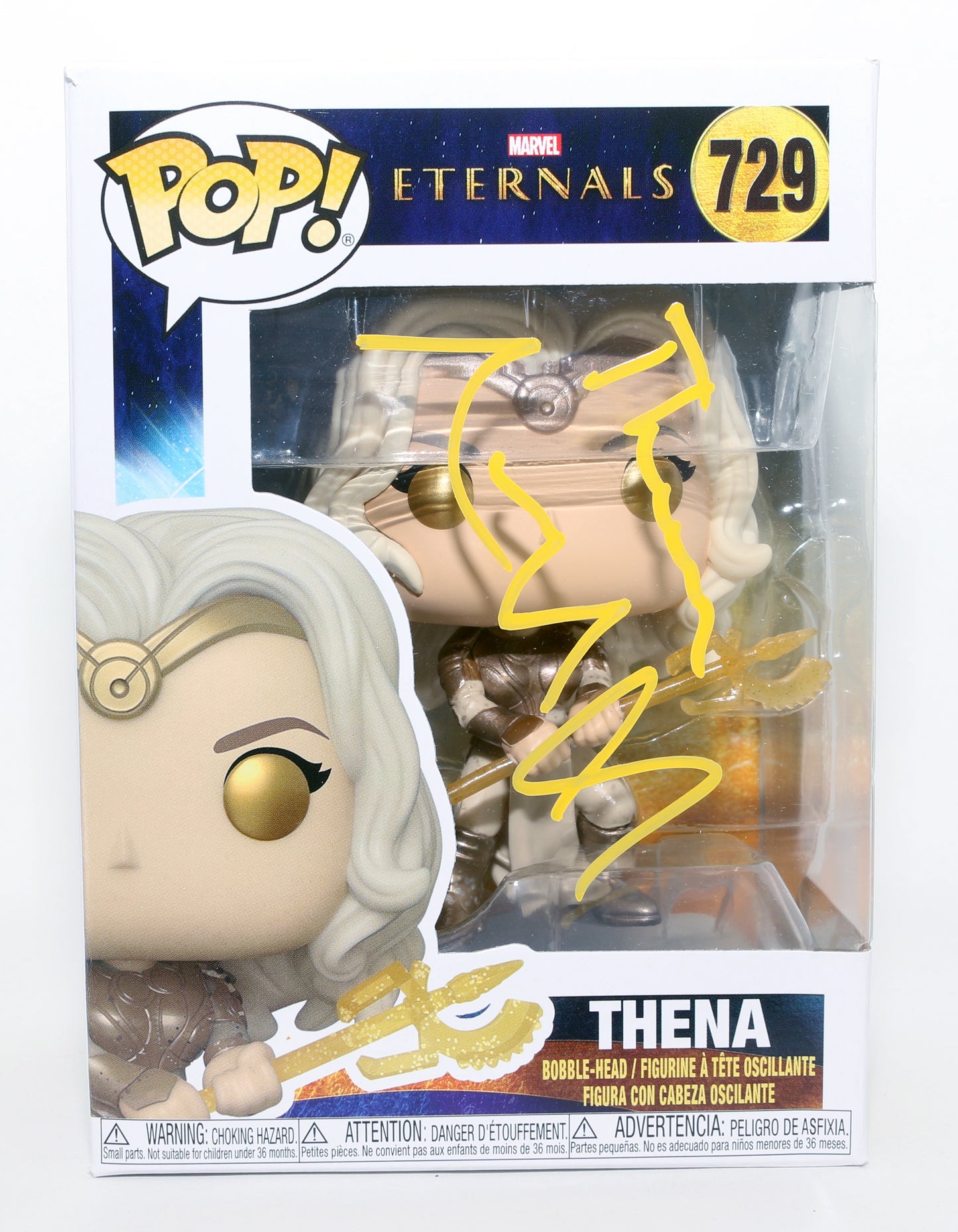 
                  
                    Angelina Jolie as Thena in The Eternals Signed Funko POP! #729 with Character Name
                  
                