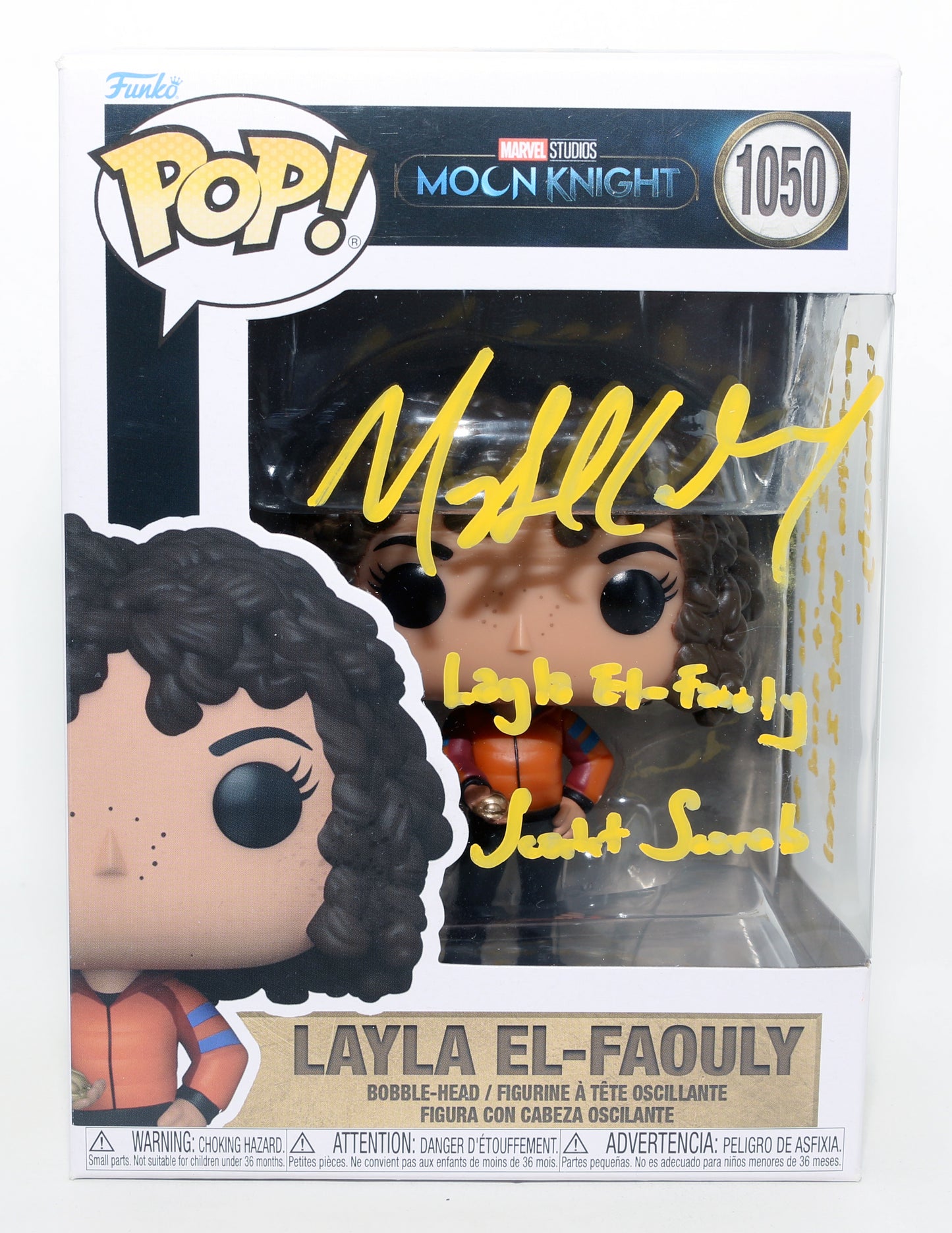 
                  
                    May Calamawy as Layla El-Faouly / Scarlet Scarab in Moon Knight Signed Funko POP! #1050 with Character Name & Quote
                  
                