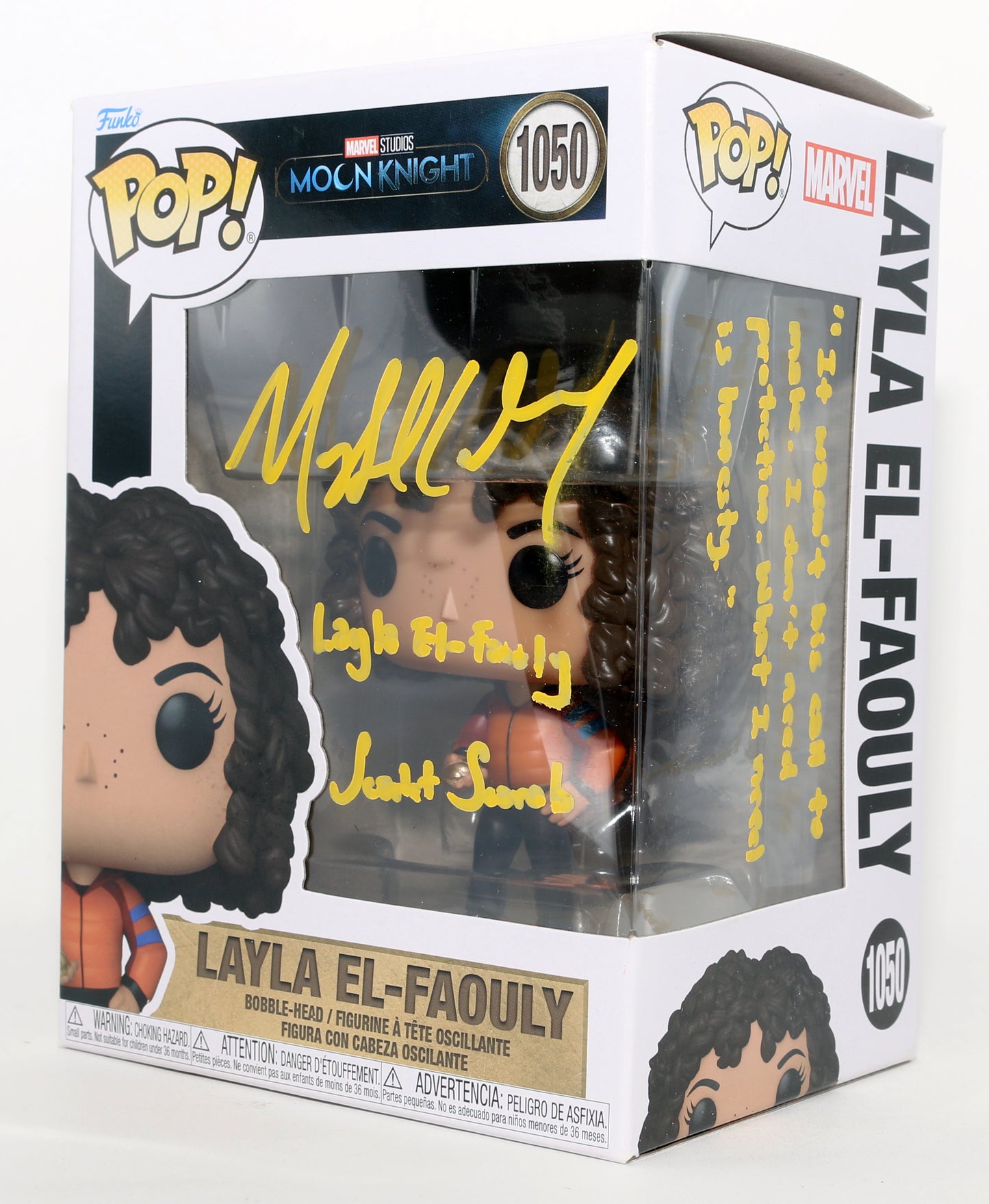 
                  
                    May Calamawy as Layla El-Faouly / Scarlet Scarab in Moon Knight Signed Funko POP! #1050 with Character Name & Quote
                  
                