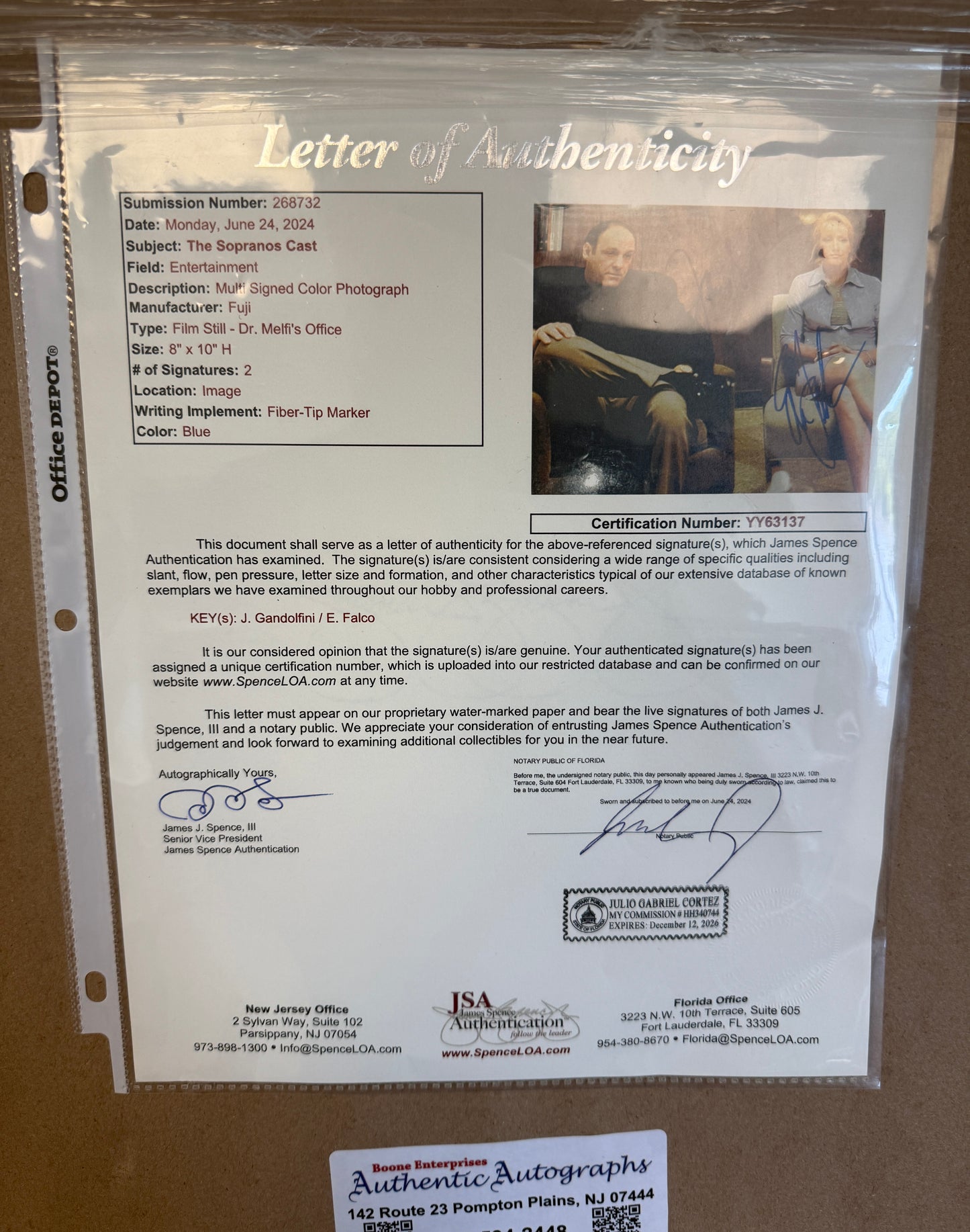
                  
                    The Sopranos Framed Display Cast Signed by James Gandolfini, Edie Falco, Lorraine Bracco, Michael Imperioli, Jamie-Lynn Sigler, Robert Iler, Vincent Pastore, Drea de Matteo, Federico Castelluccio, Kathrine Narducci, Joseph R. Gannascoli, & More
                  
                