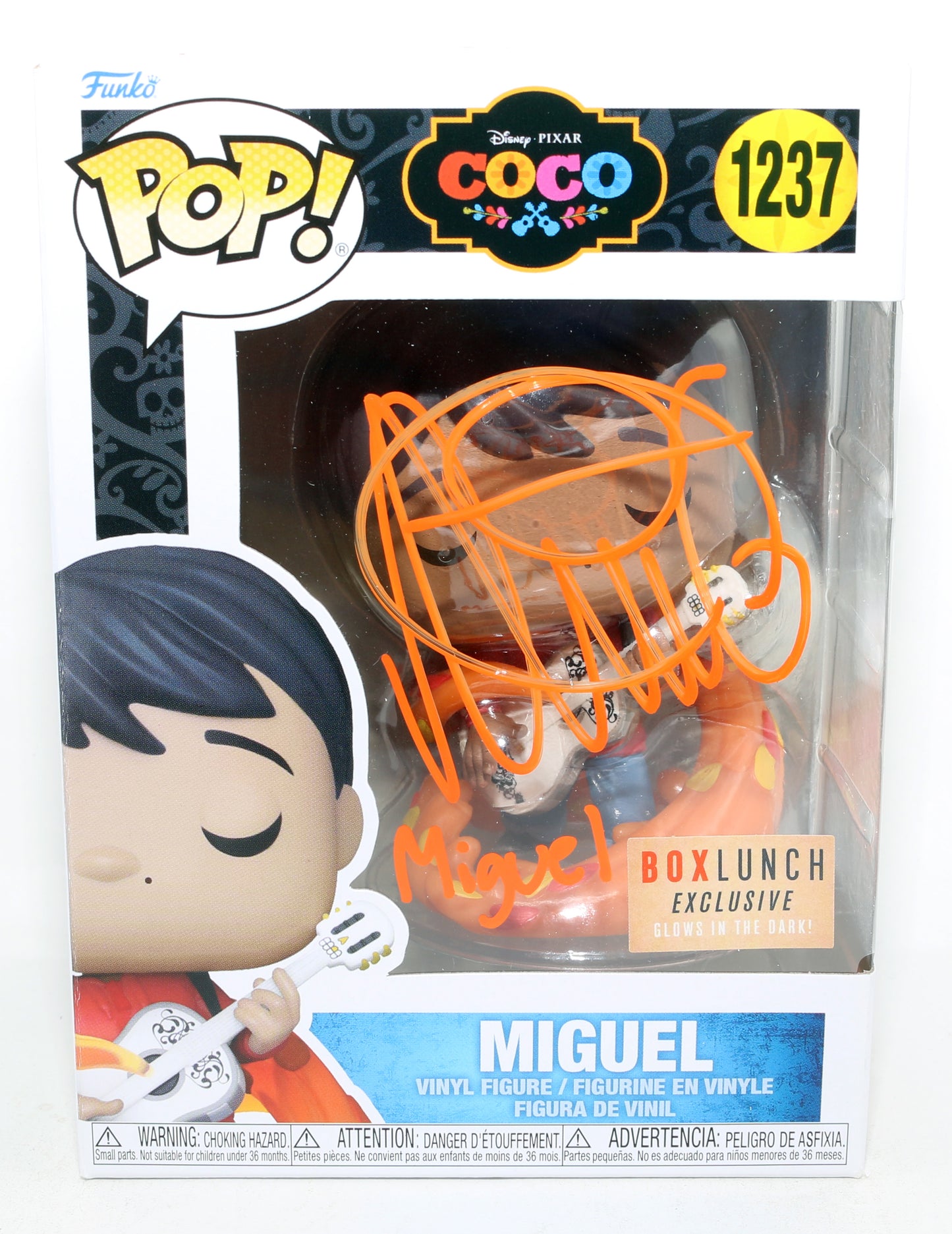 
                  
                    Anthony Gonzalez as Miguel in Disney Pixar's Coco Box Lunch Exclusive GITD Signed Funko POP! #1237 with Character Name
                  
                