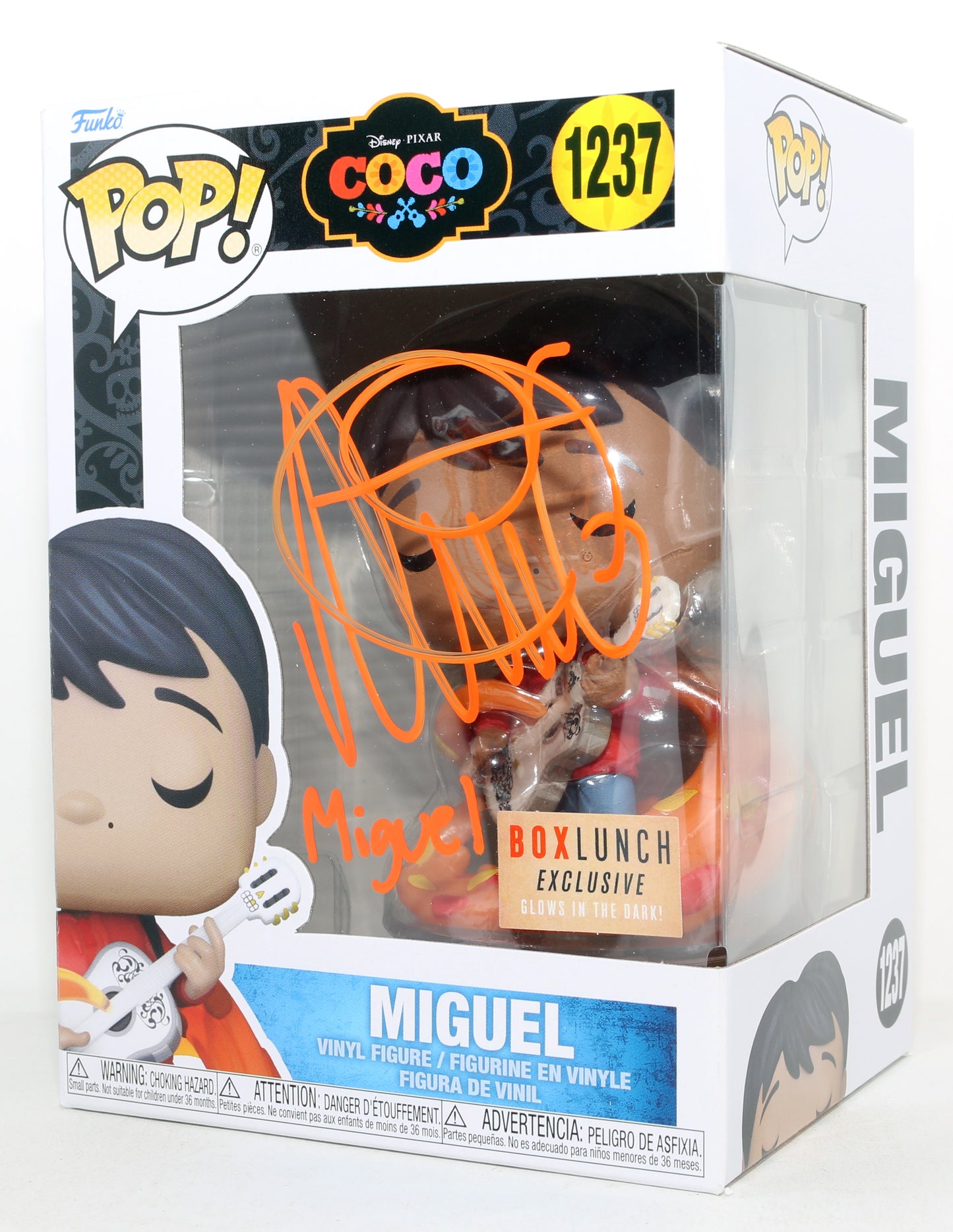 
                  
                    Anthony Gonzalez as Miguel in Disney Pixar's Coco Box Lunch Exclusive GITD Signed Funko POP! #1237 with Character Name
                  
                