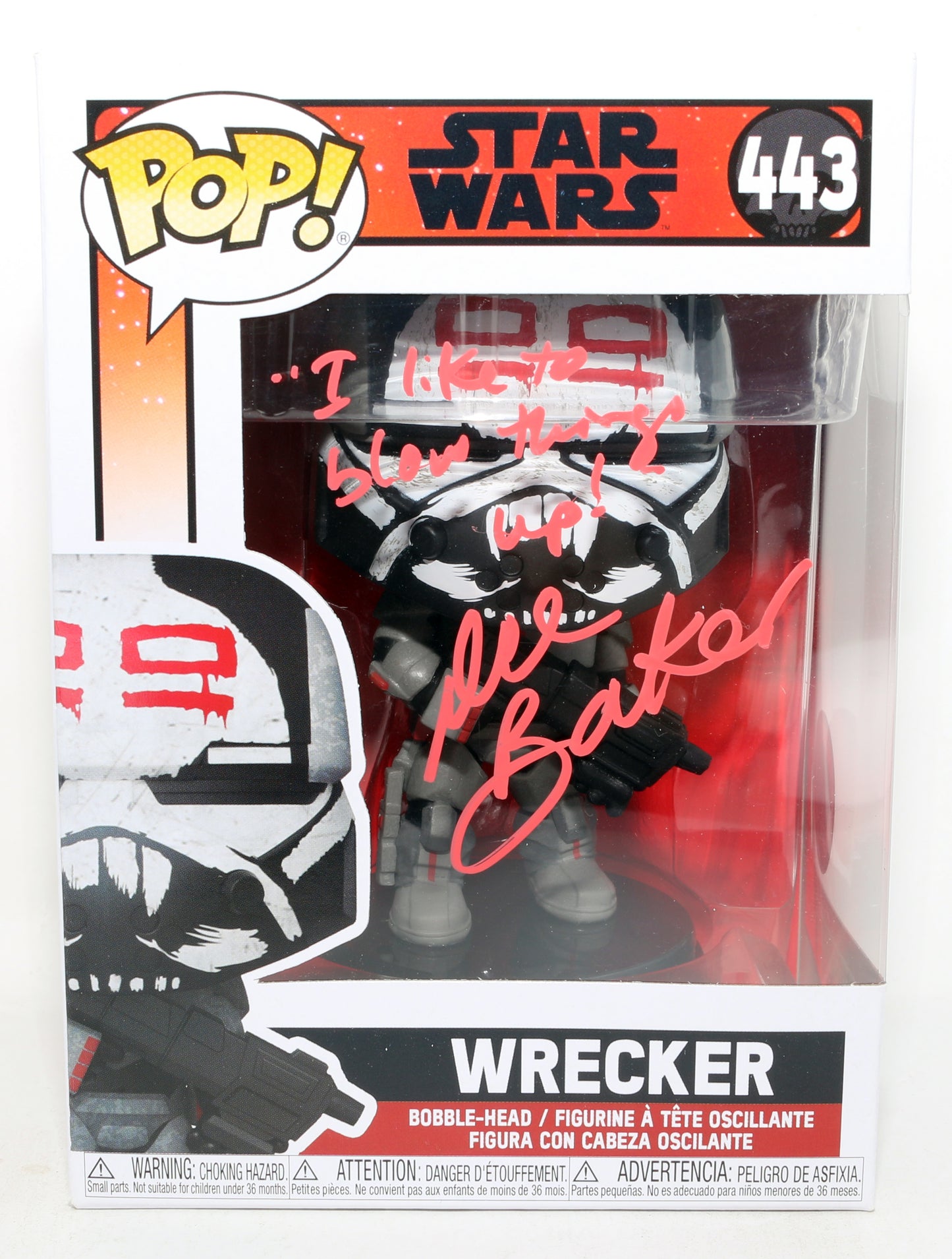 
                  
                    Dee Bradley Baker as Wrecker in Star Wars: The Bad Batch (SWAU) Signed Funko POP! #443 with Quote
                  
                