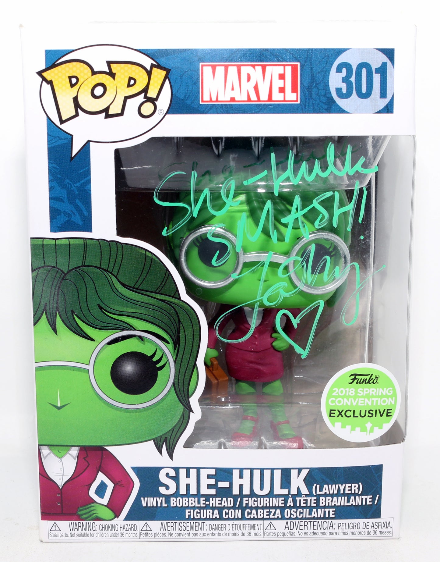 
                  
                    Tatiana Maslany as She-Hulk in She-Hulk 2018 Spring Convention Exclusive Signed Funko POP! #301 with Quote
                  
                