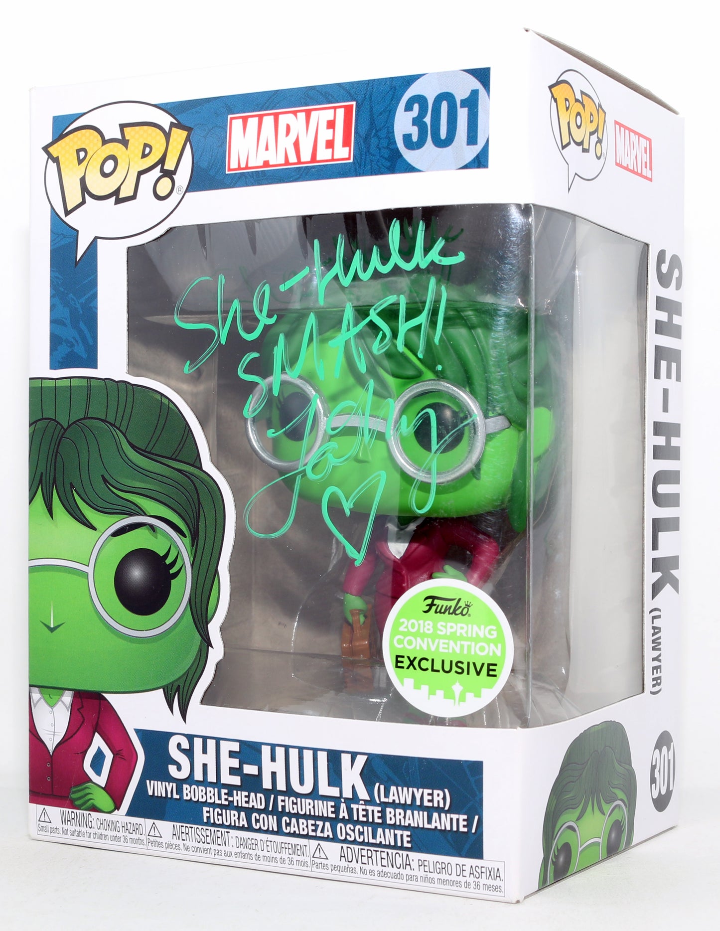 
                  
                    Tatiana Maslany as She-Hulk in She-Hulk 2018 Spring Convention Exclusive Signed Funko POP! #301 with Quote
                  
                