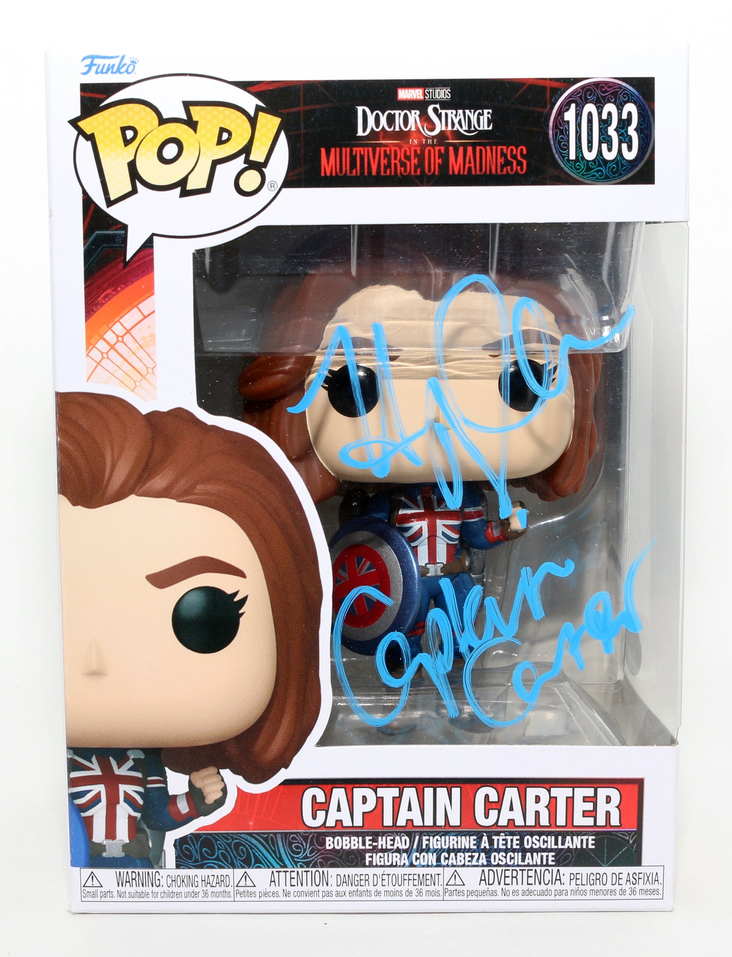 
                  
                    Hayley Atwell as Captain Carter in Doctor Strange in the Multiverse of Madness (JSA) Signed Funko POP! #1033 with Character Name
                  
                
