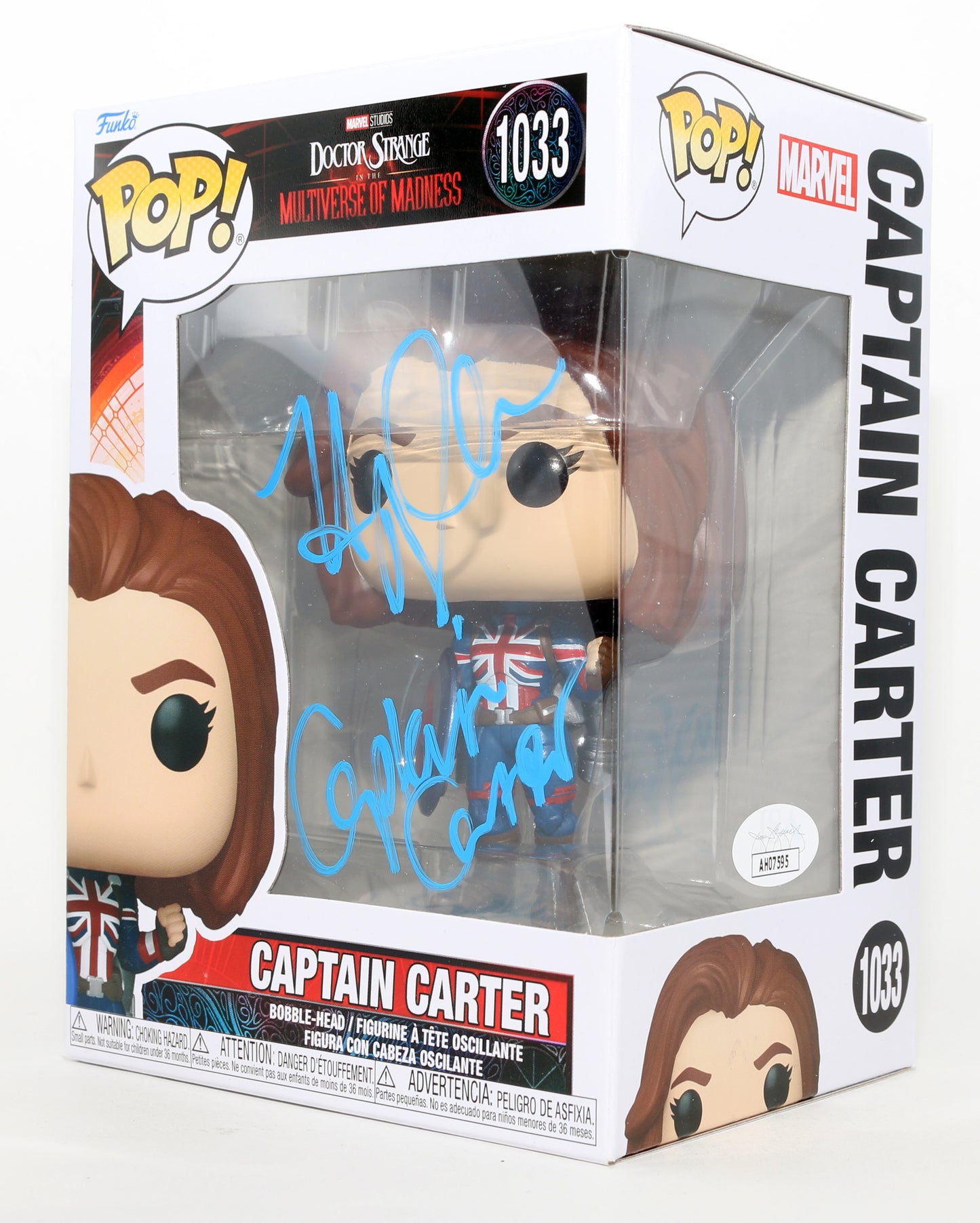 
                  
                    Hayley Atwell as Captain Carter in Doctor Strange in the Multiverse of Madness (JSA) Signed Funko POP! #1033 with Character Name
                  
                