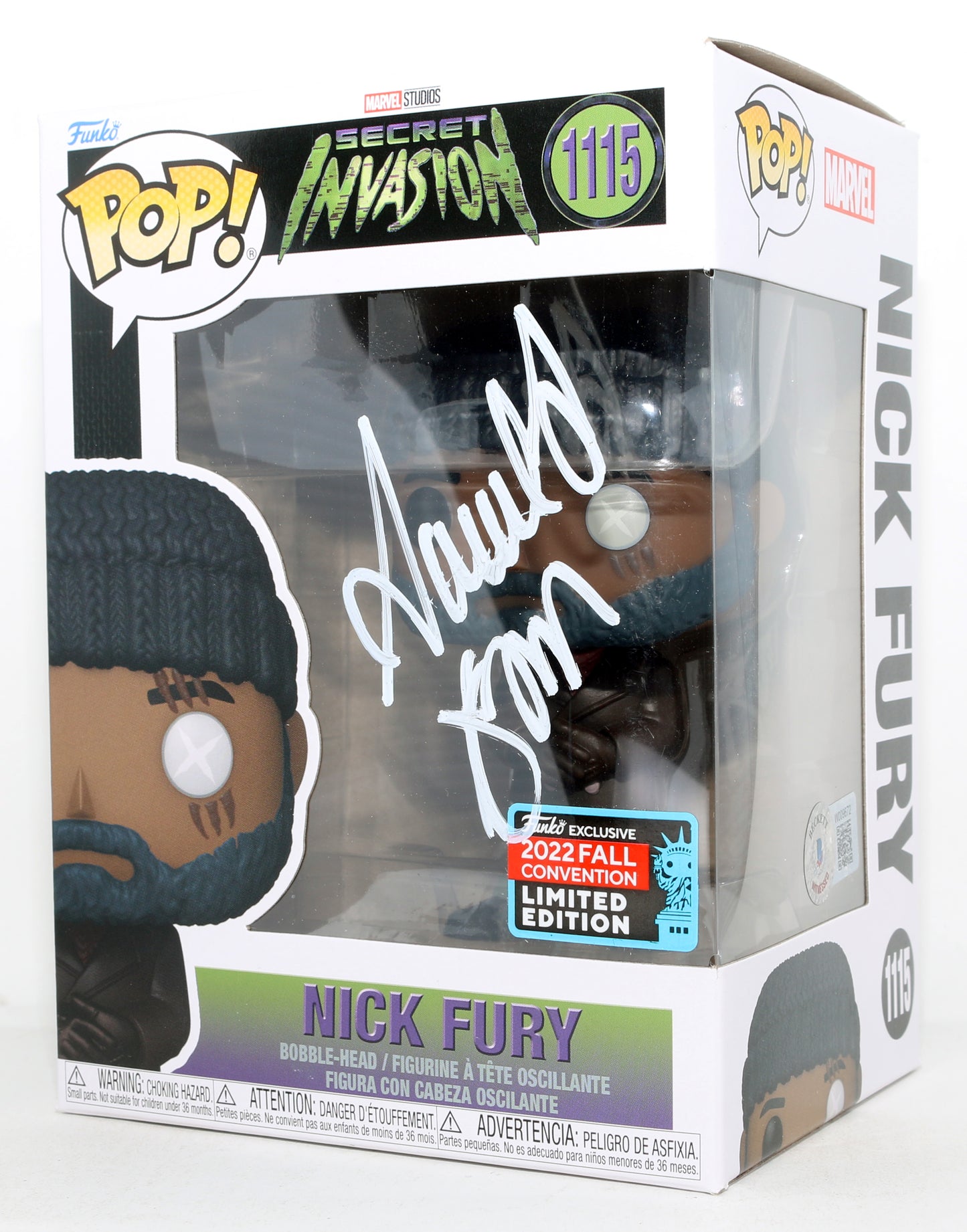 
                  
                    Samuel L. Jackson as Nick Fury in Secret Invasion 2022 Fall Con Limited Edition (Beckett) Signed Funko POP! #1115
                  
                