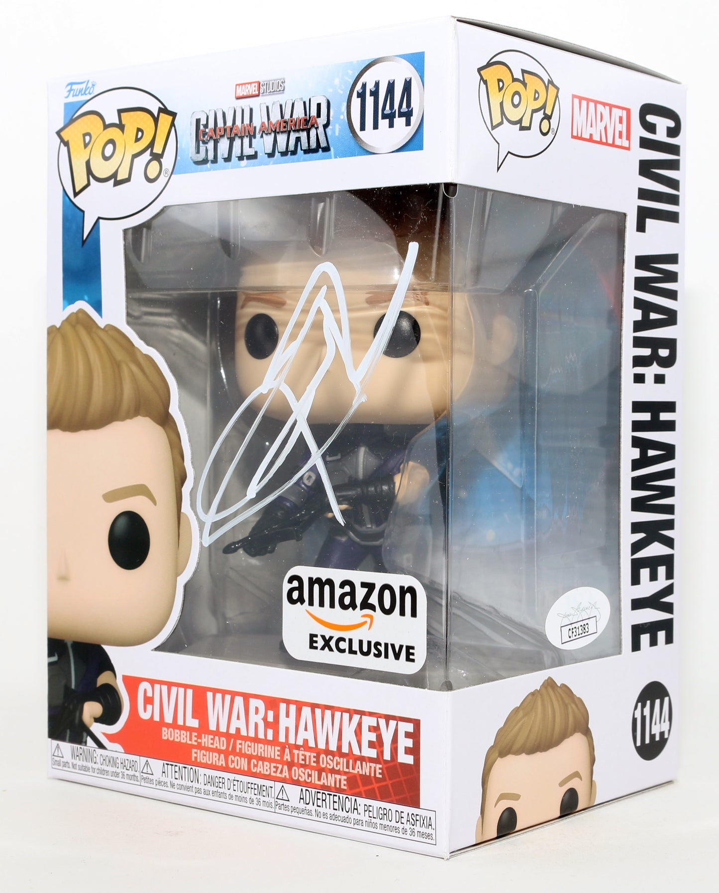 
                  
                    Jeremy Renner as Hawkeye in Captain America: Civil War Amazon Exclusive (JSA) Signed Funko POP! #1144
                  
                