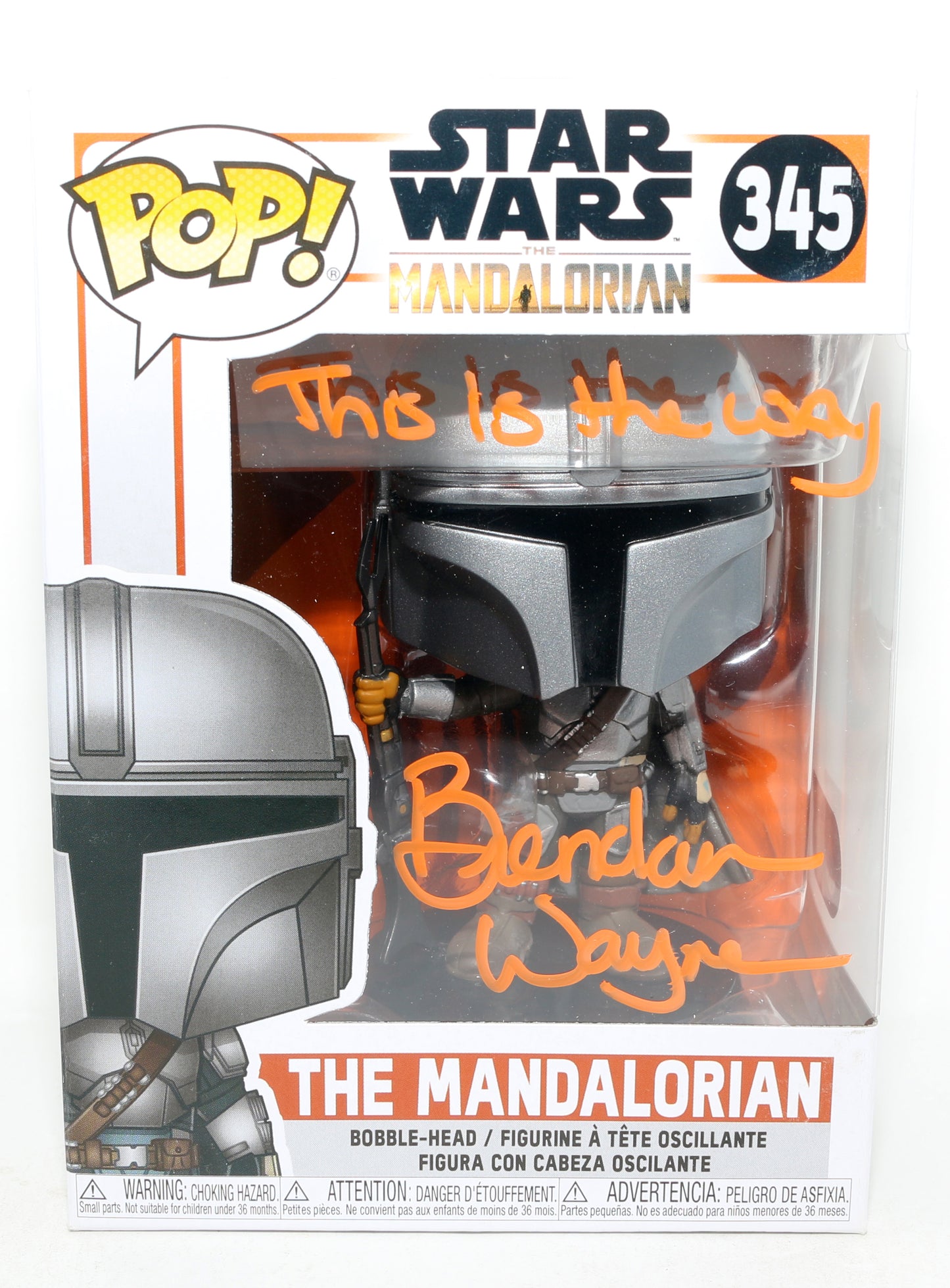 
                  
                    Brendan Wayne as The Mandalorian in Star Wars: The Mandalorian (SWAU) Signed Funko POP! #345 with Quote
                  
                
