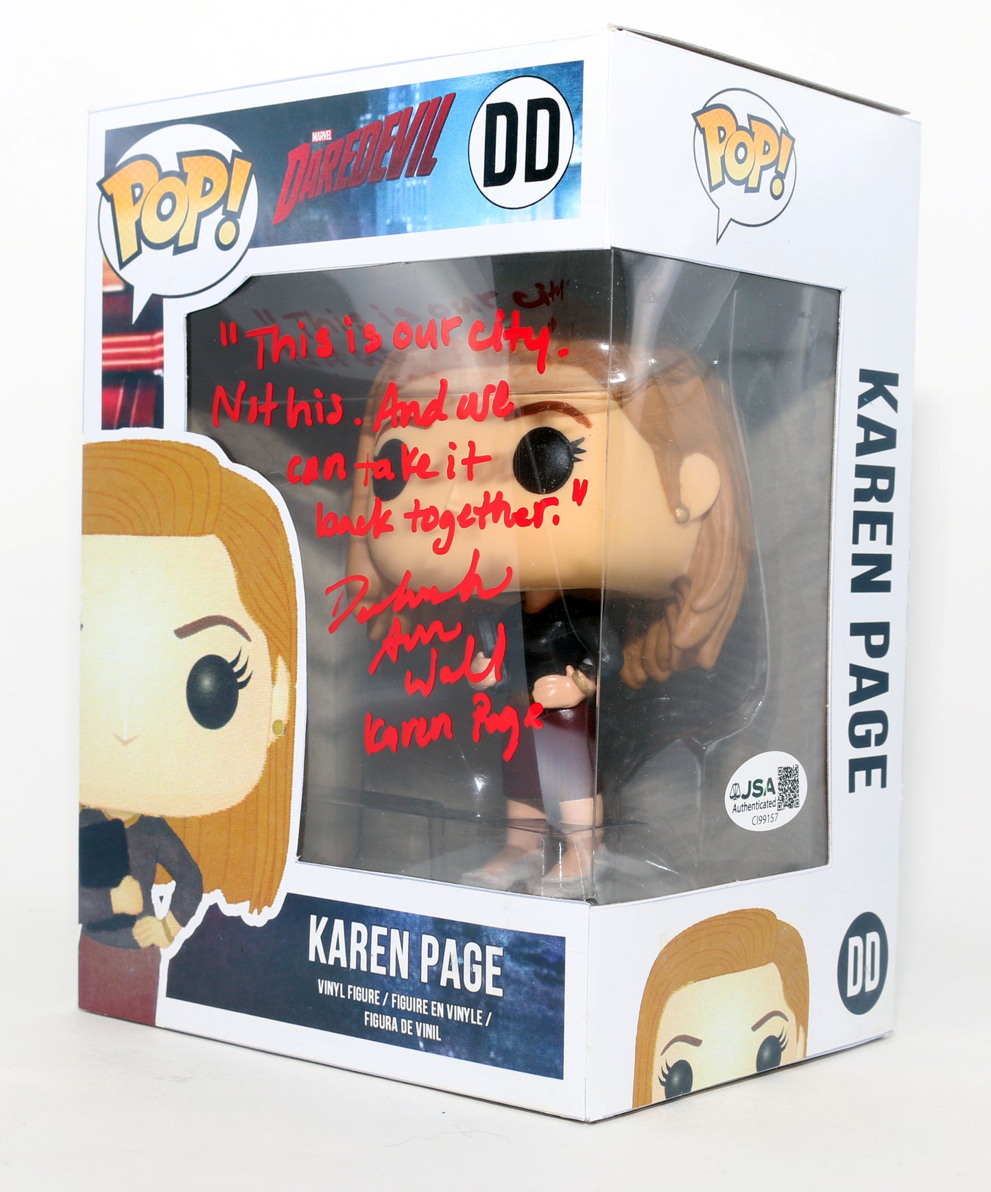 
                  
                    Deborah Ann Woll as Karen Page in Daredevil (JSA) Signed Spastic Customs Funko POP! #DD with Character Name & Quote
                  
                