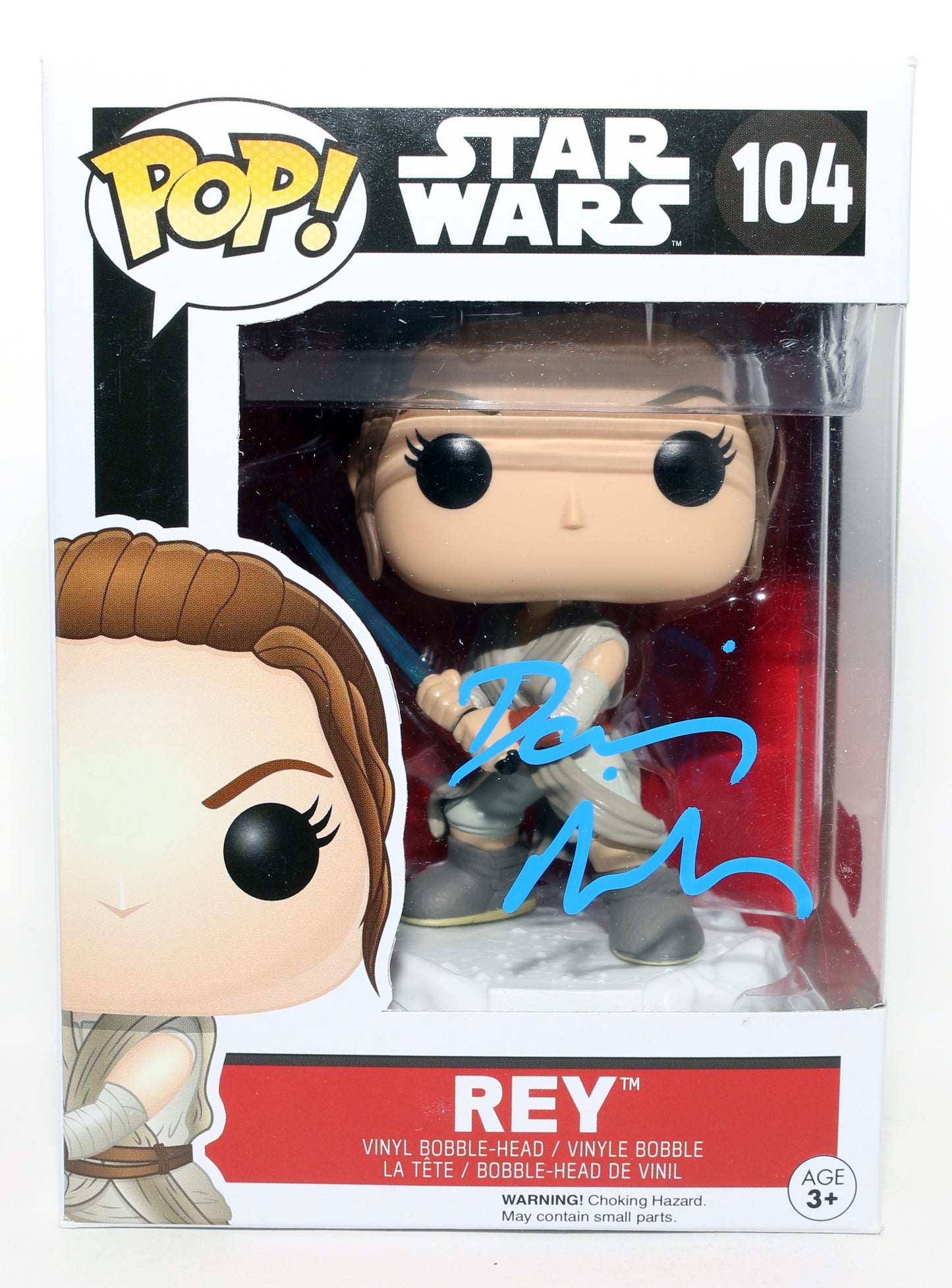 
                  
                    Daisy Ridley as Rey in Star Wars: The Force Awakens (Beckett) Signed Funko POP! #104
                  
                