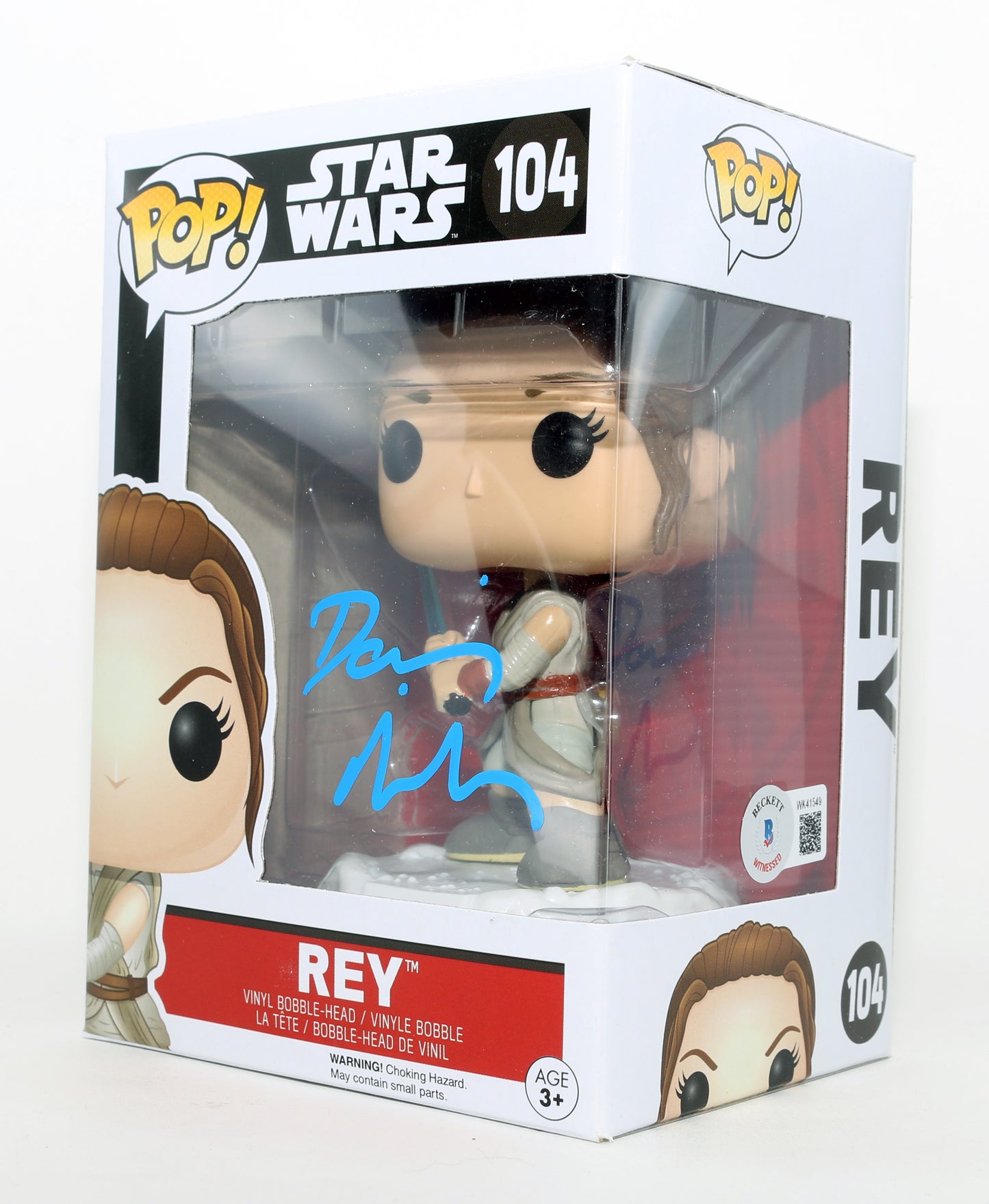 
                  
                    Daisy Ridley as Rey in Star Wars: The Force Awakens (Beckett) Signed Funko POP! #104
                  
                
