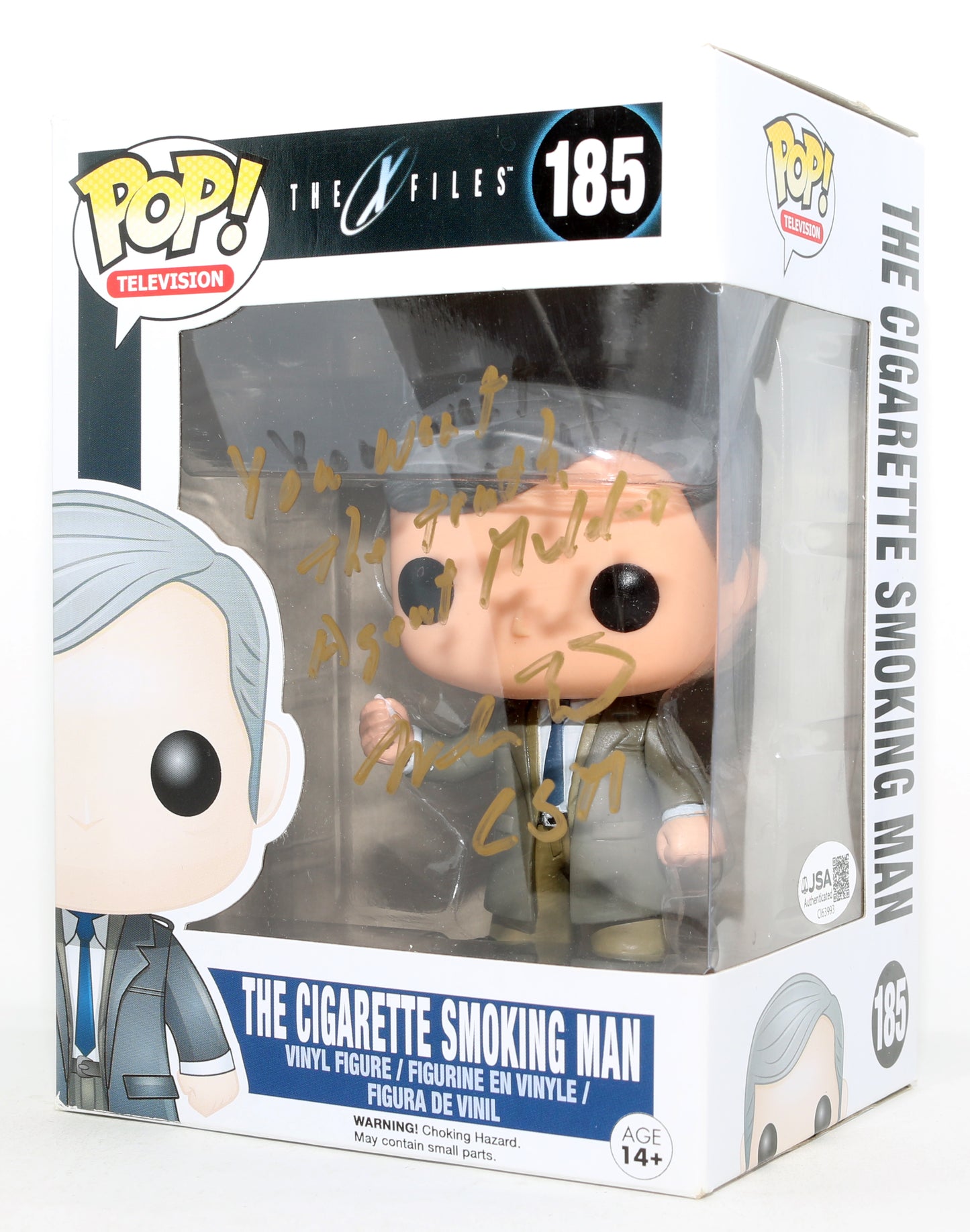 
                  
                    William B. Davis as the Cigarette Smoking Man in The X-Files (JSA) Signed Funko POP! #185 with Character Name & Quote
                  
                