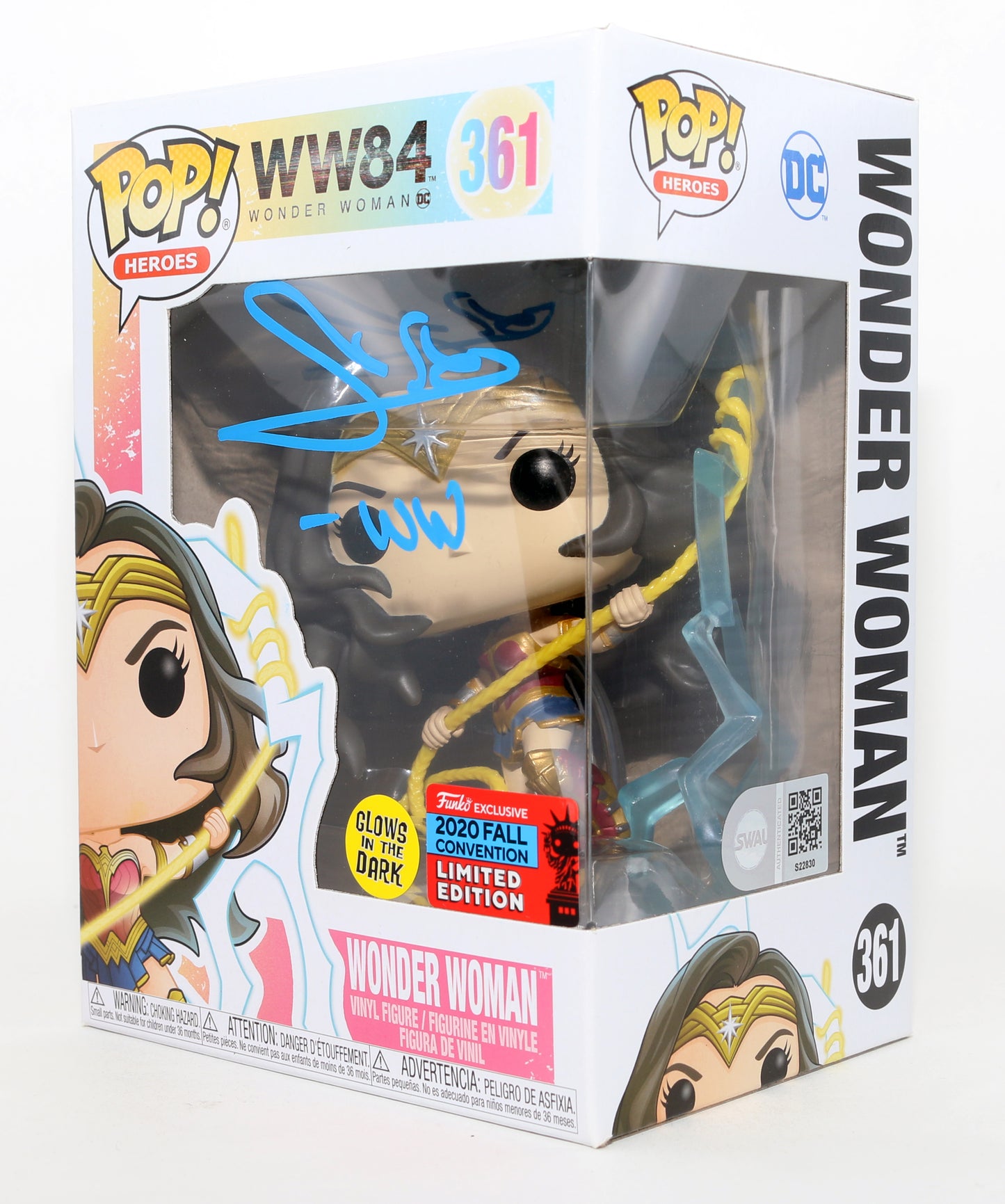 
                  
                    Gal Gadot as Wonder Woman in Wonder Woman 1984 GITD 2020 Fall Convention Limited Edition (SWAU) Signed Funko POP! #361 with Character Initials
                  
                