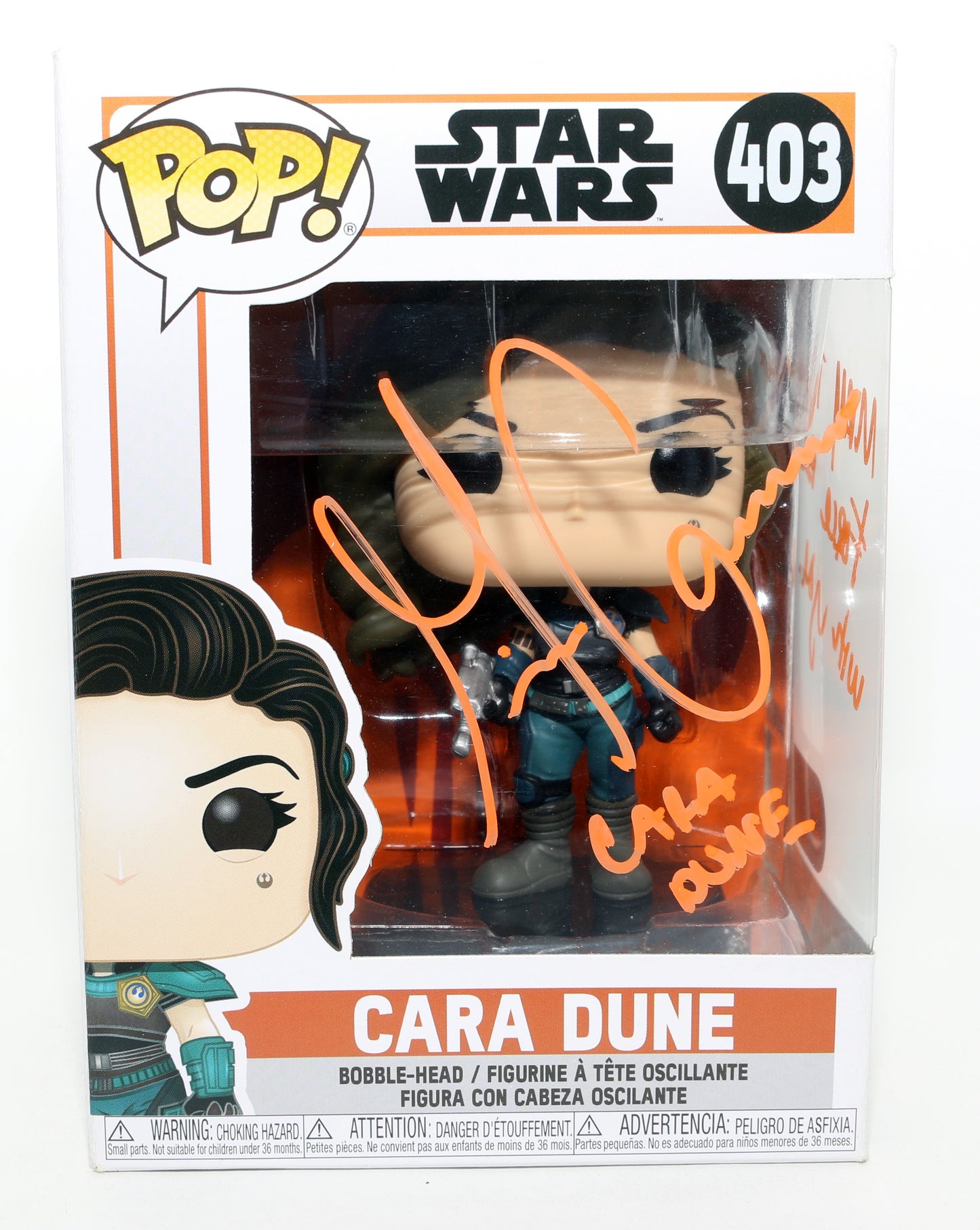 
                  
                    Gina Carano as Cara Dune in Star Wars: The Mandalorian (SWAU) Signed Funko POP! #403 with Character Name & Quote
                  
                