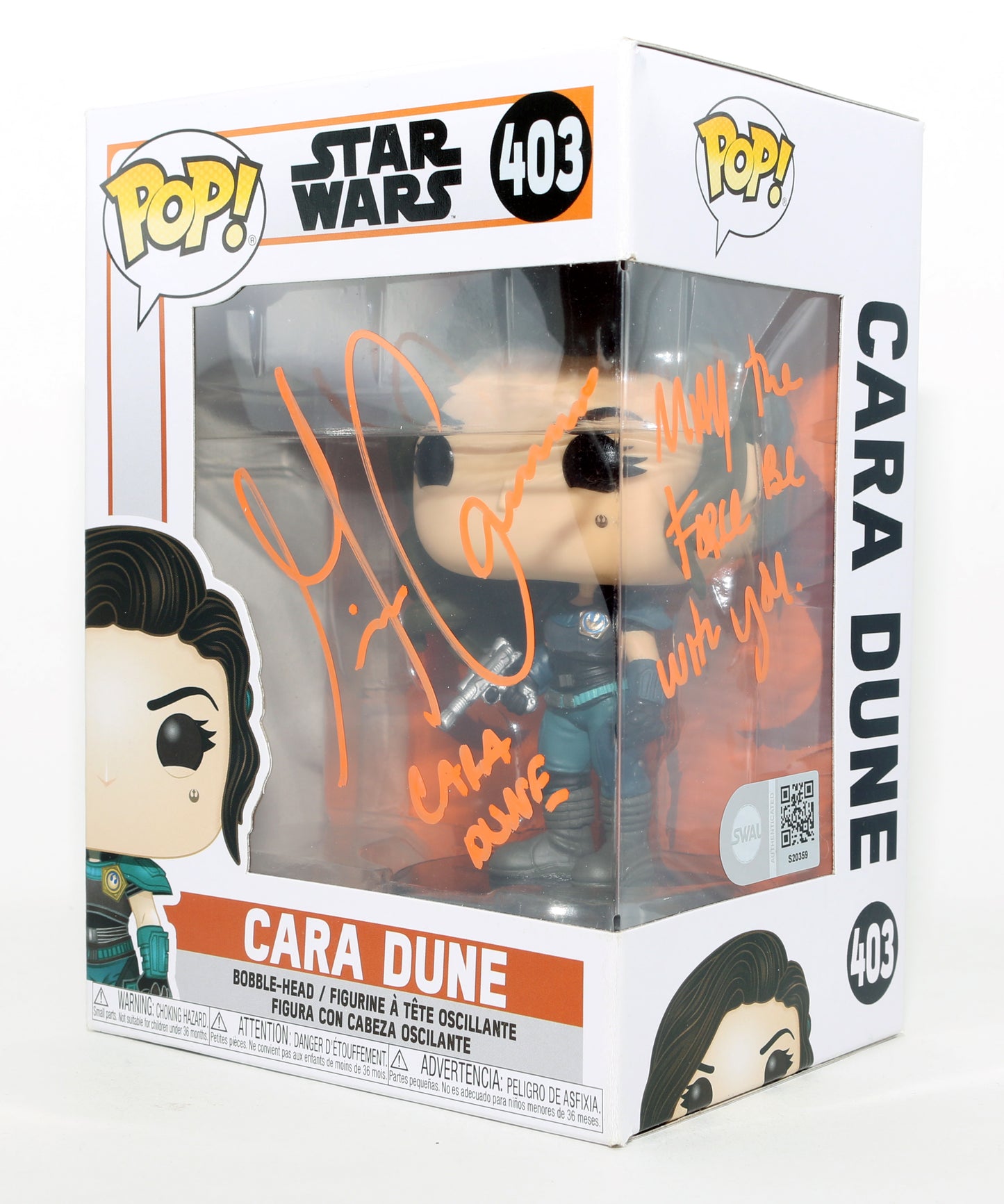 
                  
                    Gina Carano as Cara Dune in Star Wars: The Mandalorian (SWAU) Signed Funko POP! #403 with Character Name & Quote
                  
                