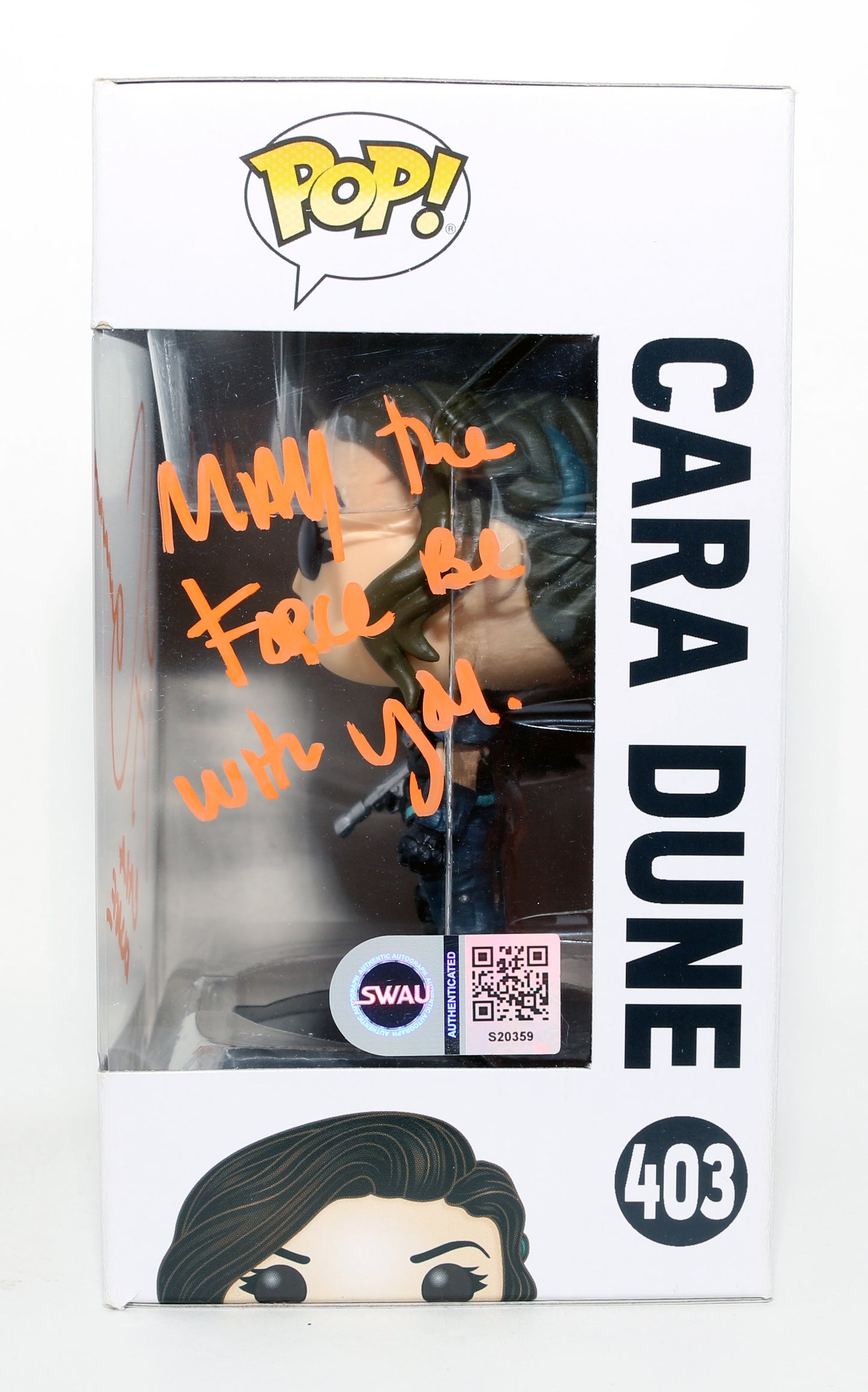 
                  
                    Gina Carano as Cara Dune in Star Wars: The Mandalorian (SWAU) Signed Funko POP! #403 with Character Name & Quote
                  
                