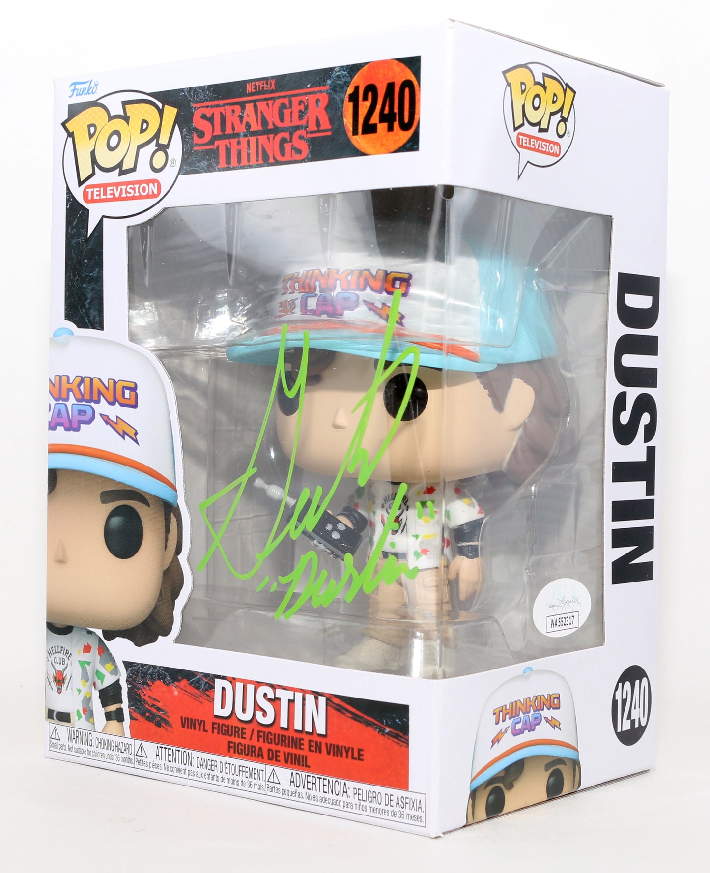 
                  
                    Gaten Matarazzo as Dustin Henderson in Stranger Things (JSA) Signed Funko POP! #1240 with Character Name
                  
                