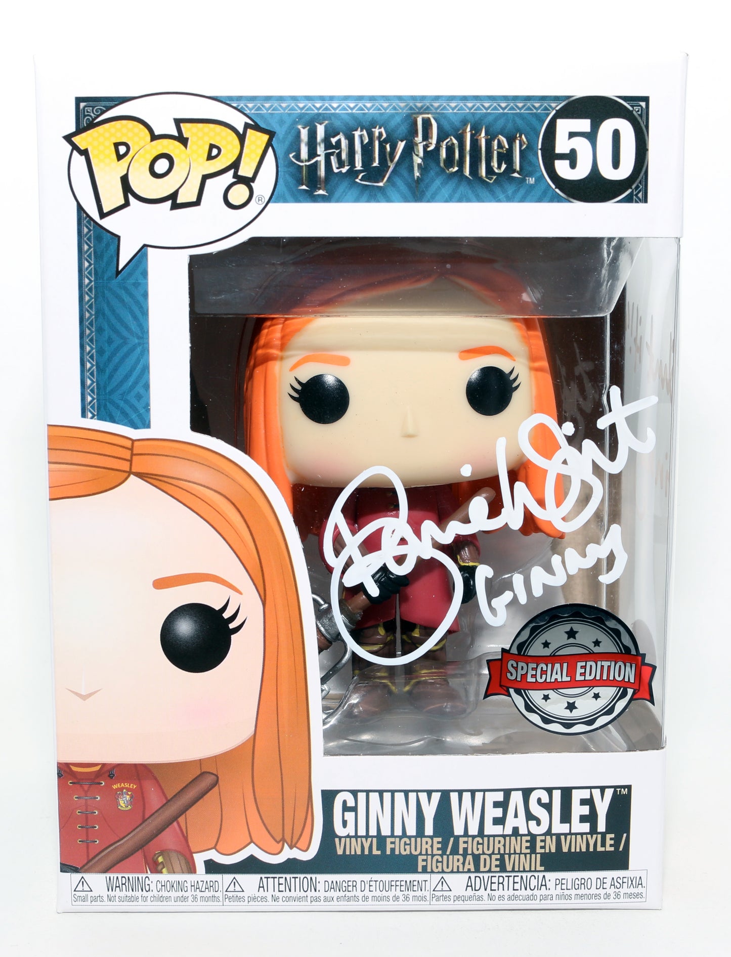 
                  
                    Bonnie Wright as Ginny Weasley in Harry Potter Special Edition (JSA) Signed Funko POP! #50 with Character Name & Quote
                  
                