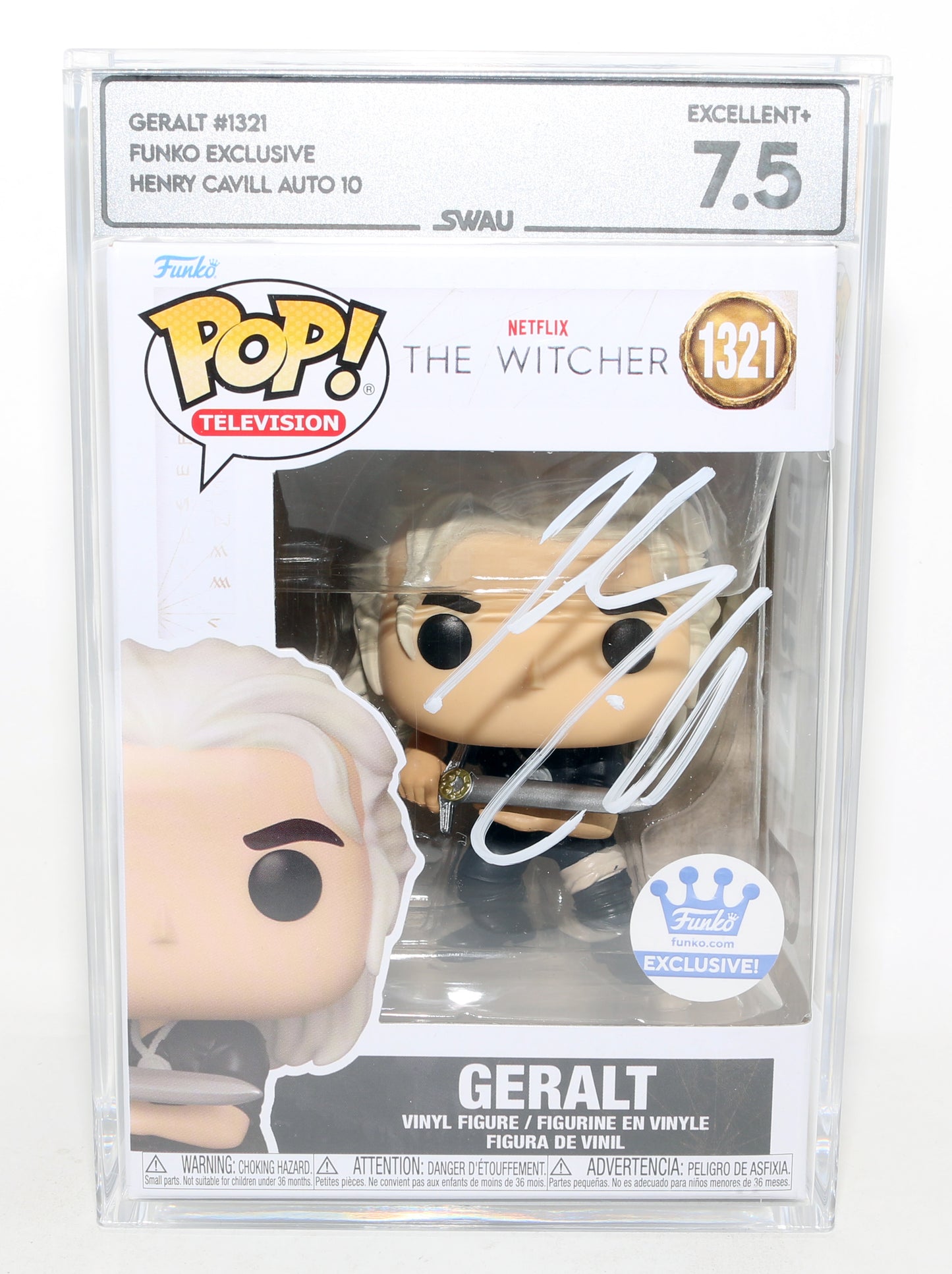 
                  
                    Henry Cavill as Geralt of Rivia in The Witcher Funko Store Exclusive (SWAU Encapsulated Grade 7.5 / Auto 10) Signed Funko POP! #1321
                  
                